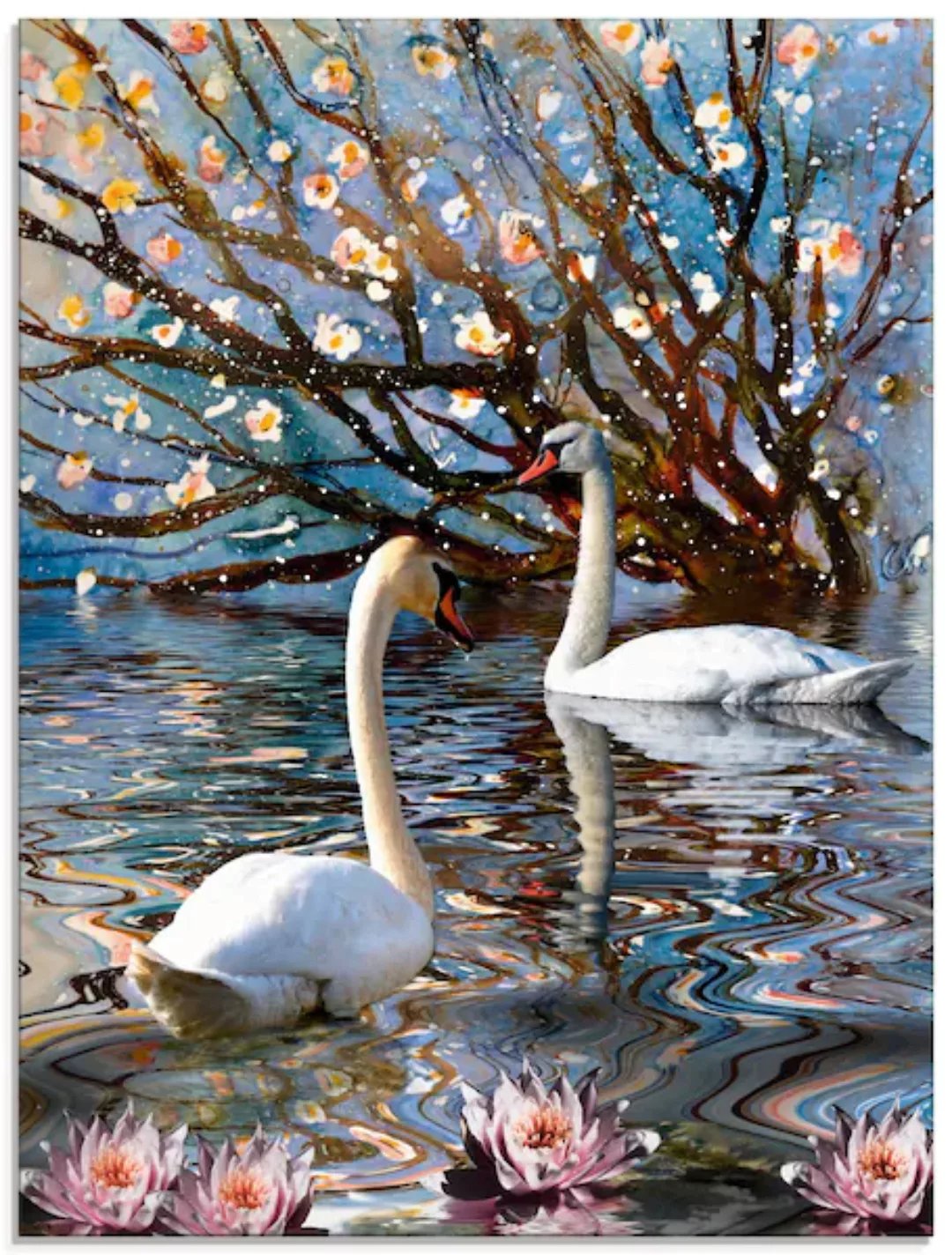 Artland Glasbild "Sommer im Schwanensee", Vögel, (1 St.) günstig online kaufen