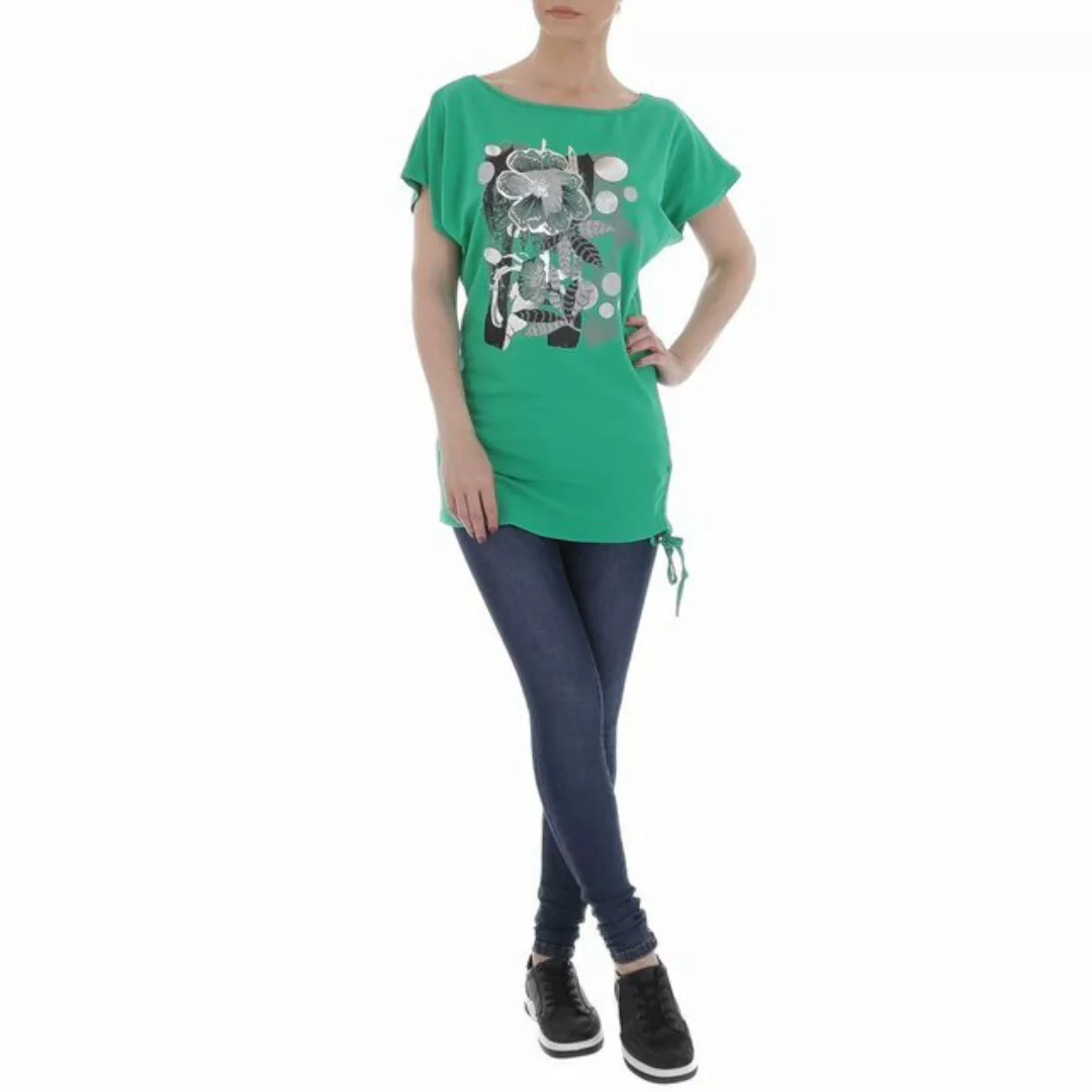 Ital-Design Kurzarmshirt Damen Freizeit Print Stretch T-Shirt in Grün günstig online kaufen
