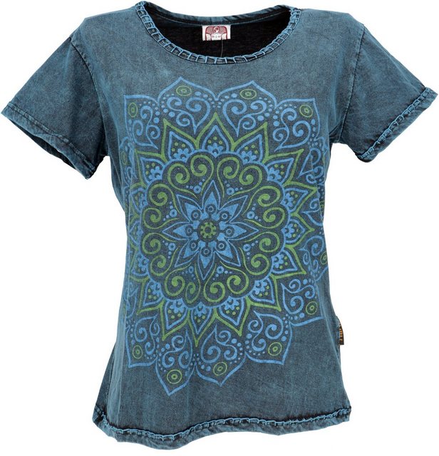 Guru-Shop T-Shirt Boho T-Shirt mit Mandaladruck, Stonewashed.. alternative günstig online kaufen