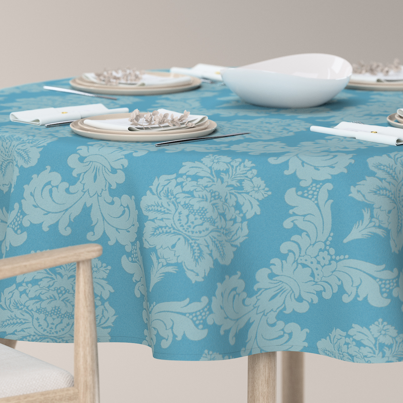 Runde Tischdecke, blau, Damasco (613-67) günstig online kaufen