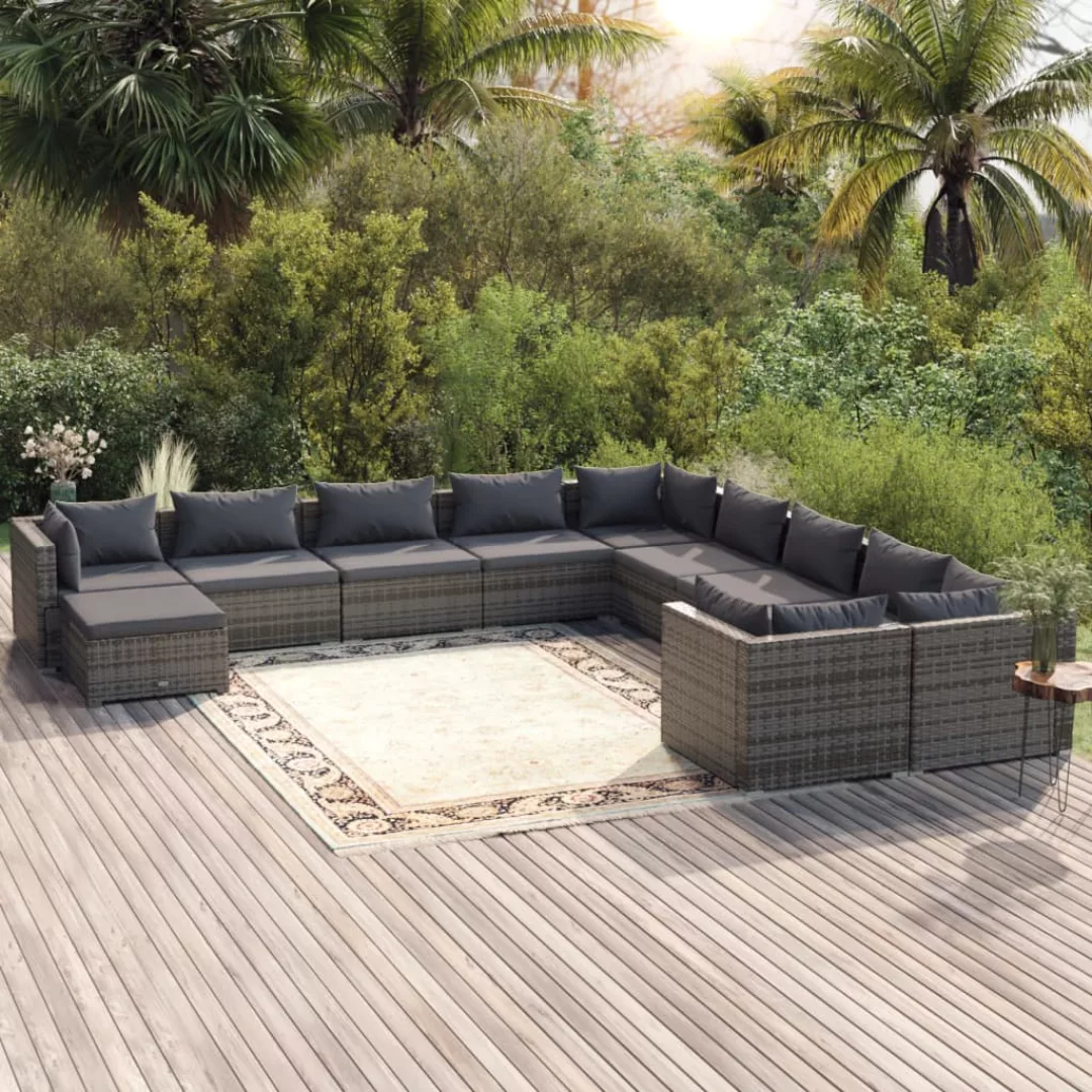 Vidaxl 11-tlg. Garten-lounge-set Mit Kissen Poly Rattan Grau günstig online kaufen