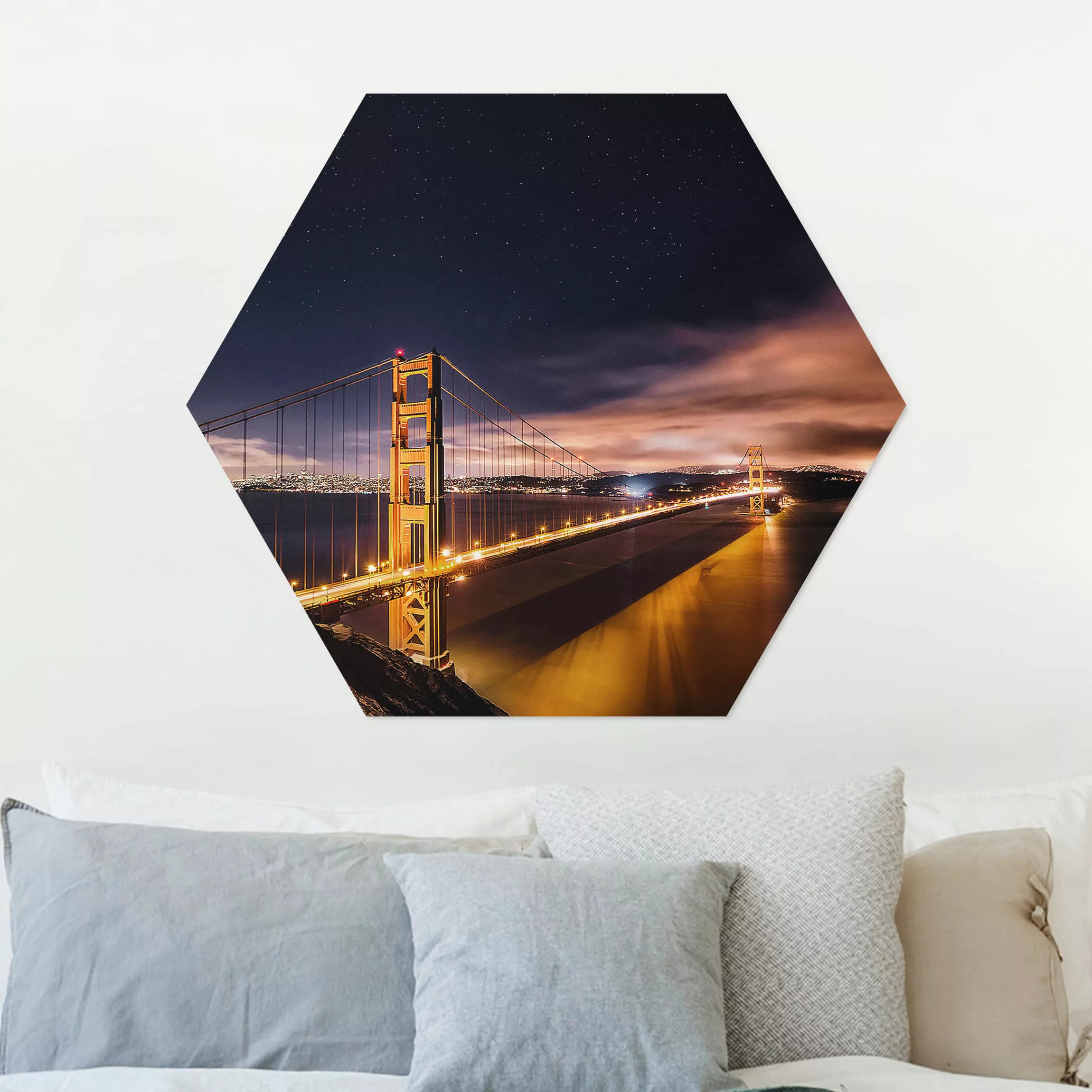 Hexagon-Alu-Dibond Bild Architektur & Skyline Golden Gate to Stars günstig online kaufen