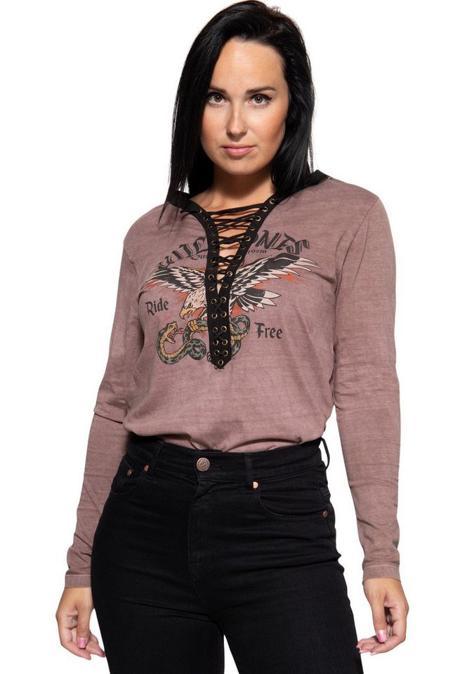 QueenKerosin Langarmshirt Wild Ones Ride Free (1-tlg) Acidwashed günstig online kaufen