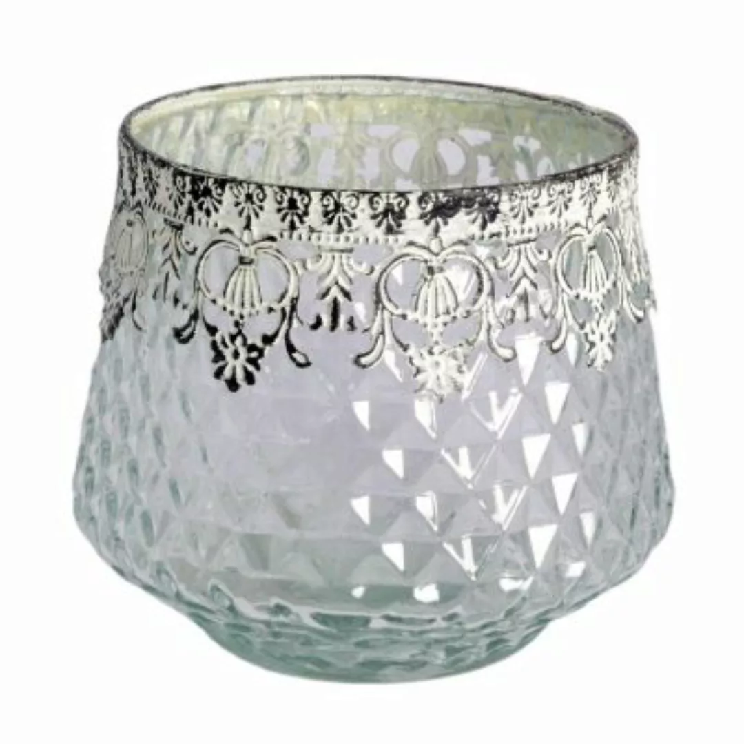 B & S Teelichtglas Windlicht aus Glas Vintage mit Metallrand rund transpare günstig online kaufen