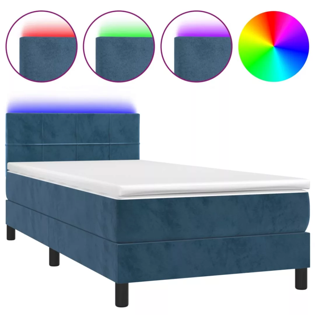 Vidaxl Boxspringbett Mit Matratze & Led Dunkelblau 80x200 Cm Samt günstig online kaufen