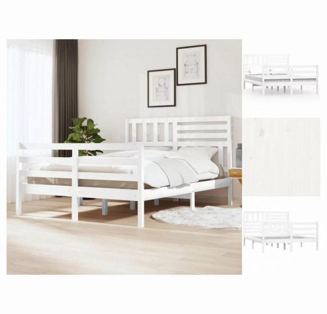 vidaXL Bettgestell Massivholzbett Weiß 135x190 cm 4FT6 Double Bett Bettrahm günstig online kaufen