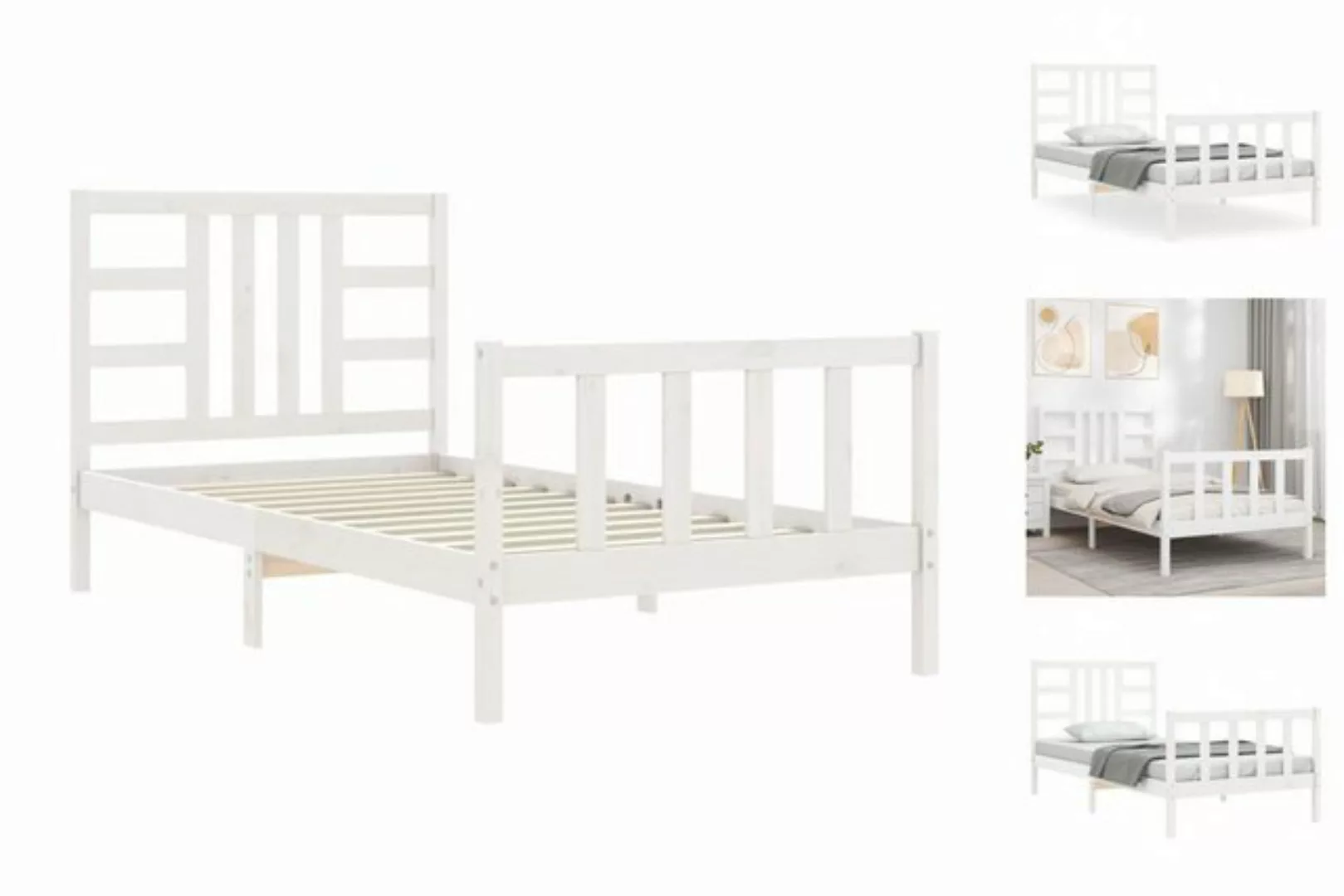 vidaXL Bett Massivholzbett mit Kopfteil Weiß 90x200 cm günstig online kaufen