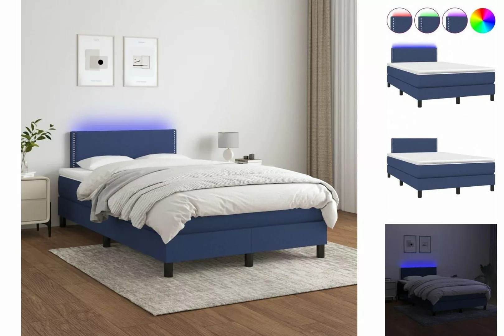 vidaXL Boxspringbett Boxspringbett mit Matratze LED Blau 120x200 cm Stoff B günstig online kaufen