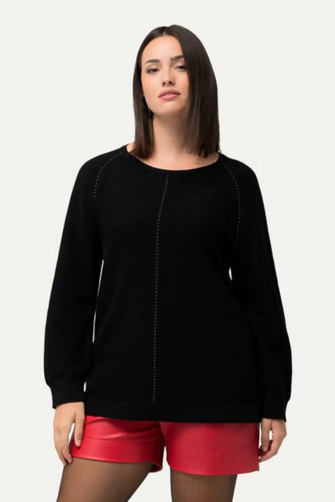 Ulla Popken Strickpullover Pullover Querrippen Ziersteine Rundhals Langarm günstig online kaufen