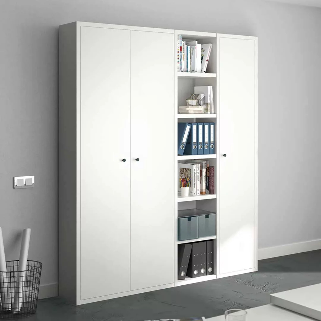 Aktenschrank mit offenen Fächern in Weiß 185 cm breit - 222 cm hoch günstig online kaufen