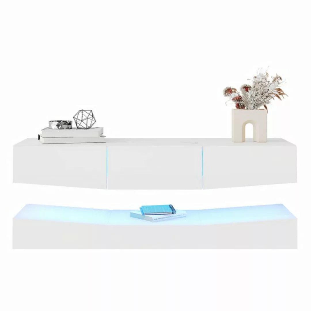 Rutaqian TV-Schrank TV-Schrank Weiss Hochglanz Hängend TV Stand mit LED-Bel günstig online kaufen