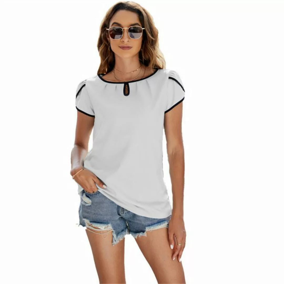 RUZU UG Hemdbluse Lockeres Kurzarm-T-Shirt, Oberteil mit V-Ausschnitt (1-tl günstig online kaufen