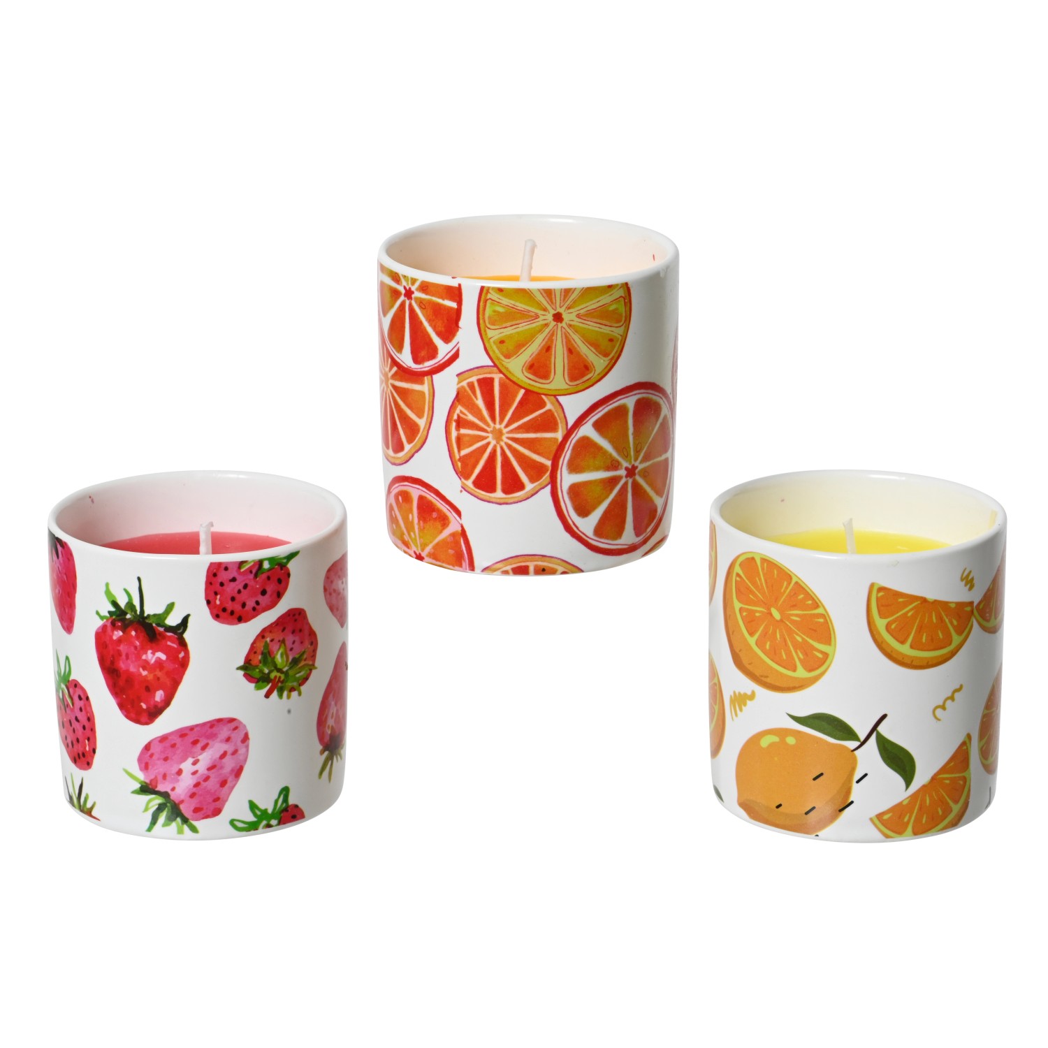 Citronella Kerze Wachs 3-fach Sortiert Obst-Motiv Ø 6,7 cm x 7 cm Mehrfarbi günstig online kaufen