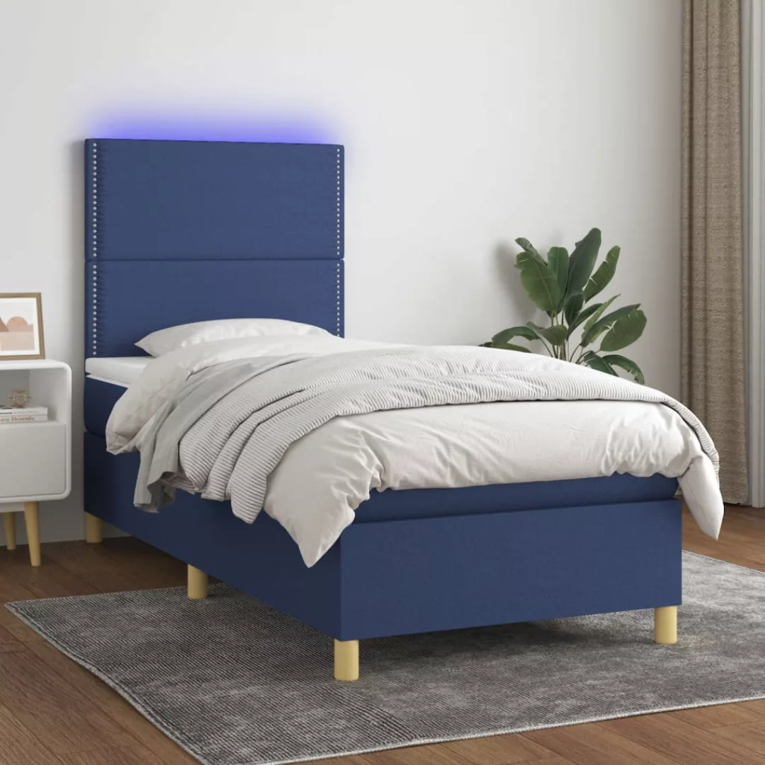 vidaXL Bettgestell Boxspringbett mit Matratze LED Blau 80x200 cm Stoff Bett günstig online kaufen