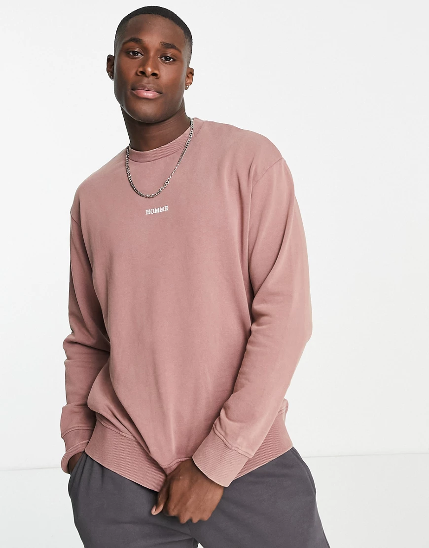 Selected Homme – Oversize-Sweatshirt aus Bio-Baumwollmix in Rosa mit Sticke günstig online kaufen