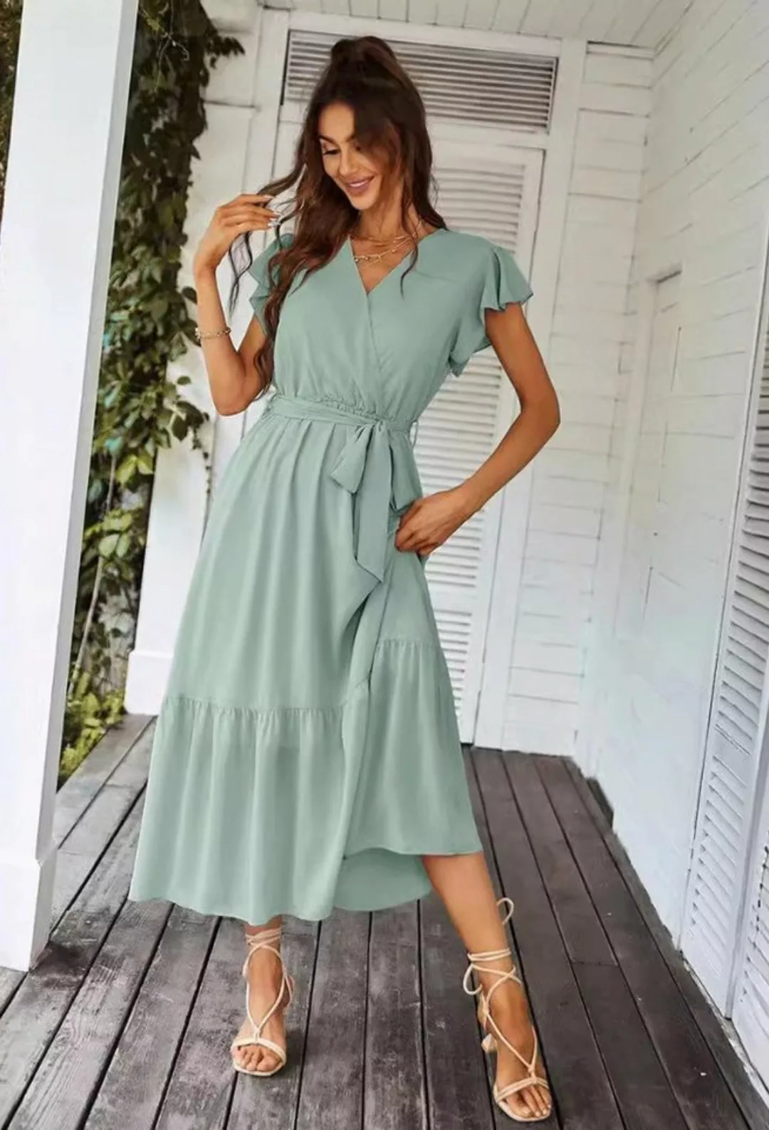 SEGUEN Strandkleid Kurzärmliger, plissierter, langer Rock in A-Linie mit ho günstig online kaufen