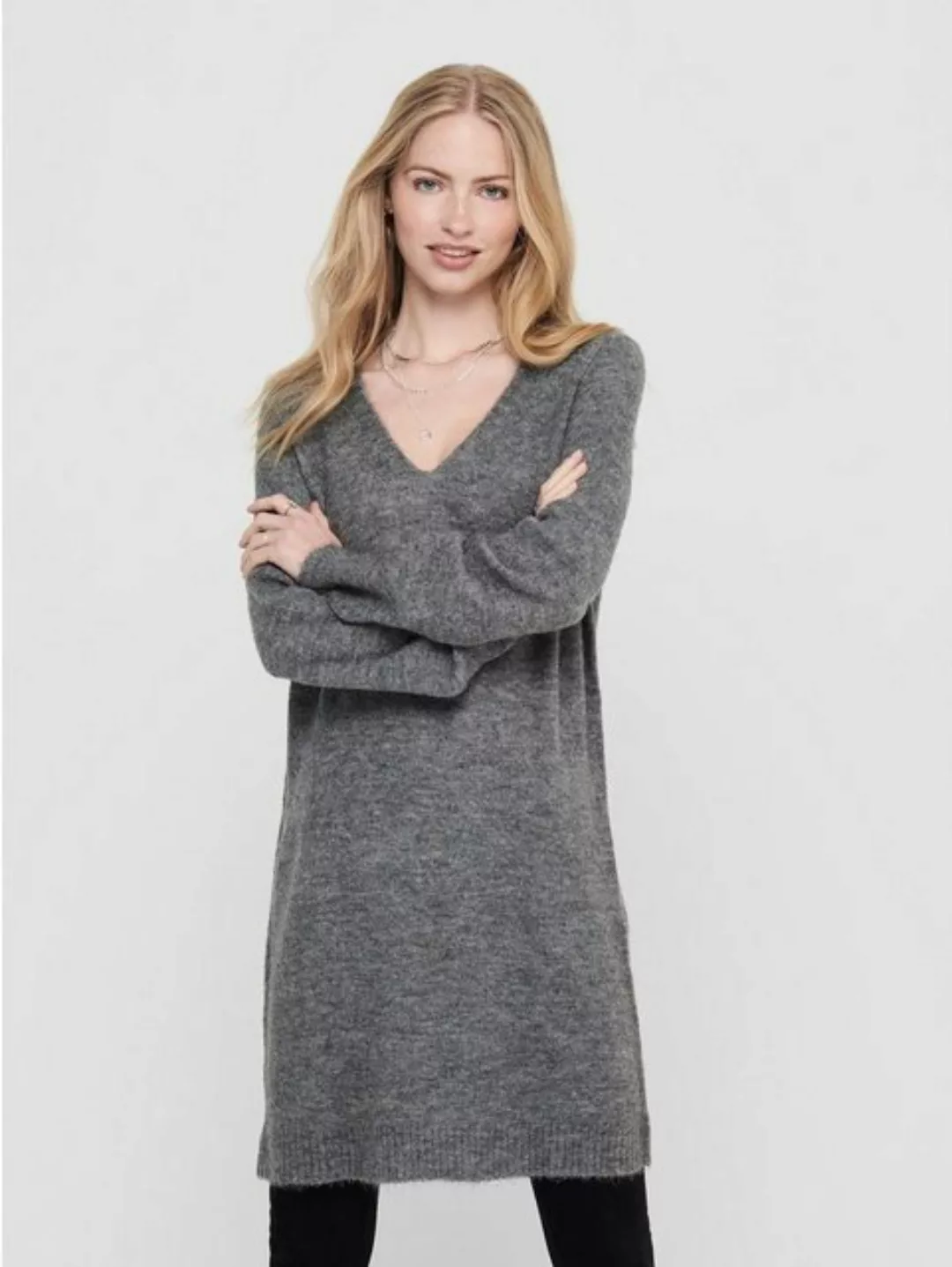 JACQUELINE de YONG Shirtkleid Langarm Strickkleid Mini V-Ausschnitt Pullove günstig online kaufen