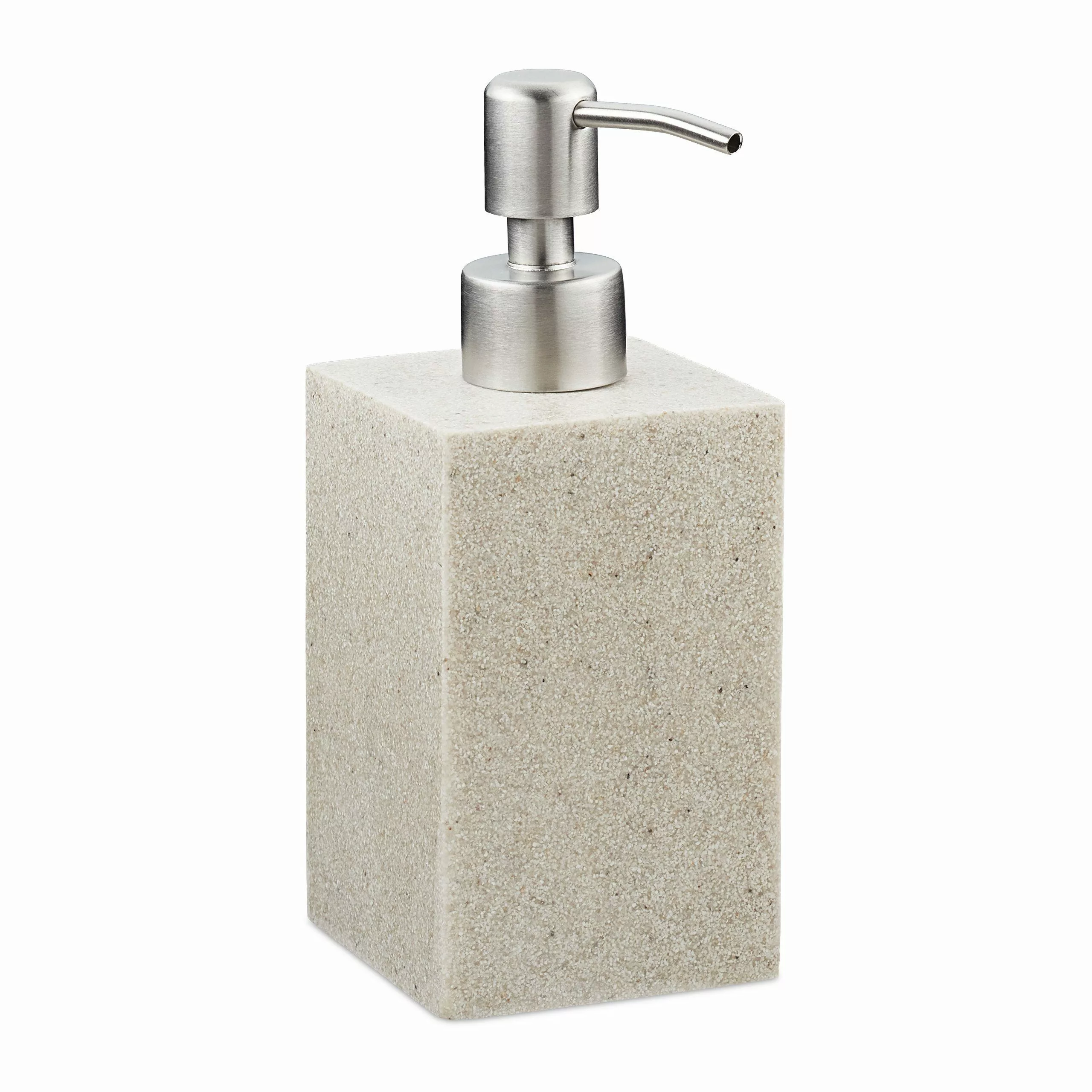 relaxdays Seifenspender Edelstahlpumpe eckig, Sand günstig online kaufen