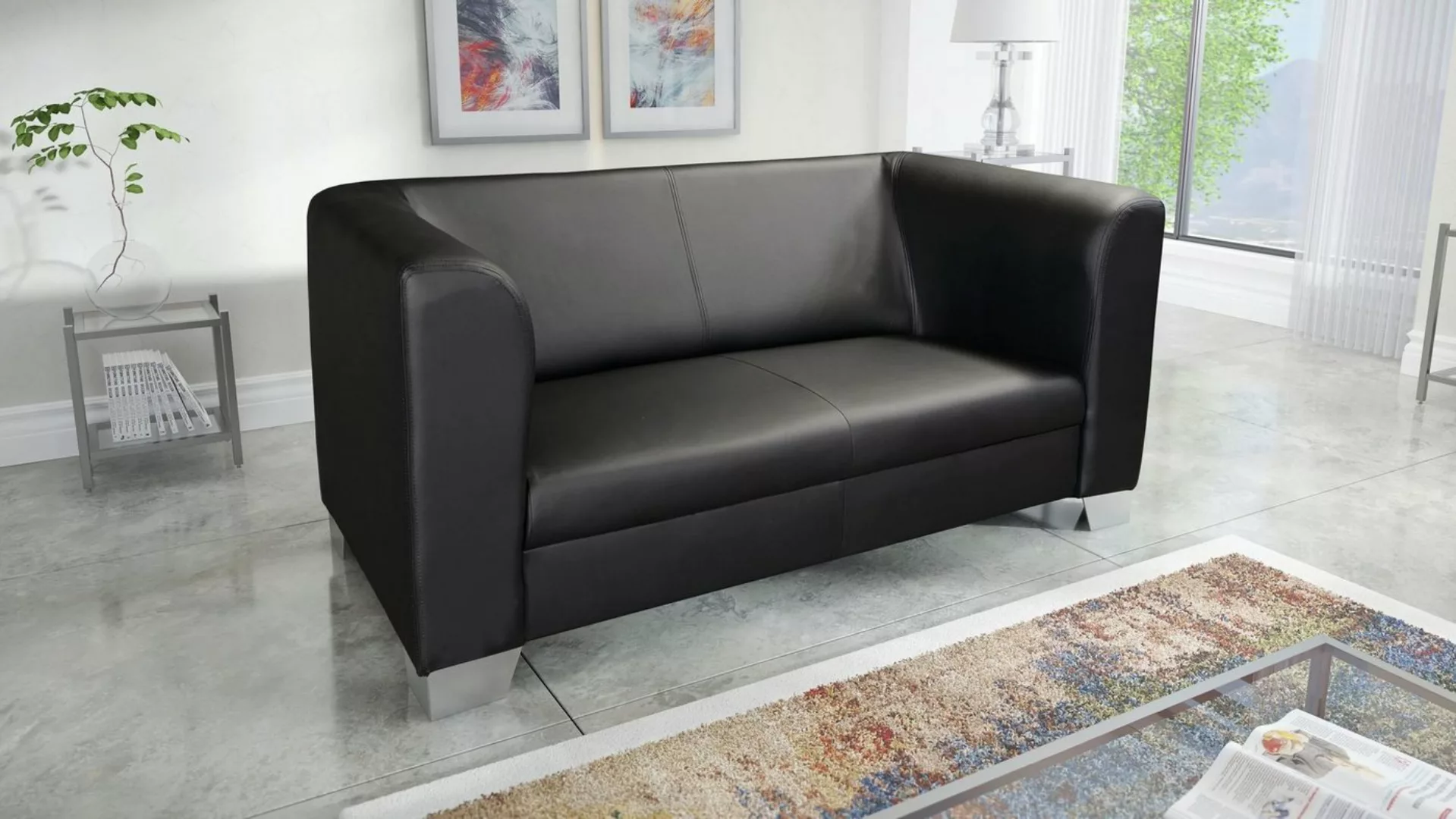 Küchen-Preisbombe Sofa Edles Loungesofa Chicago 2-er Kunstleder Schwarz Cou günstig online kaufen