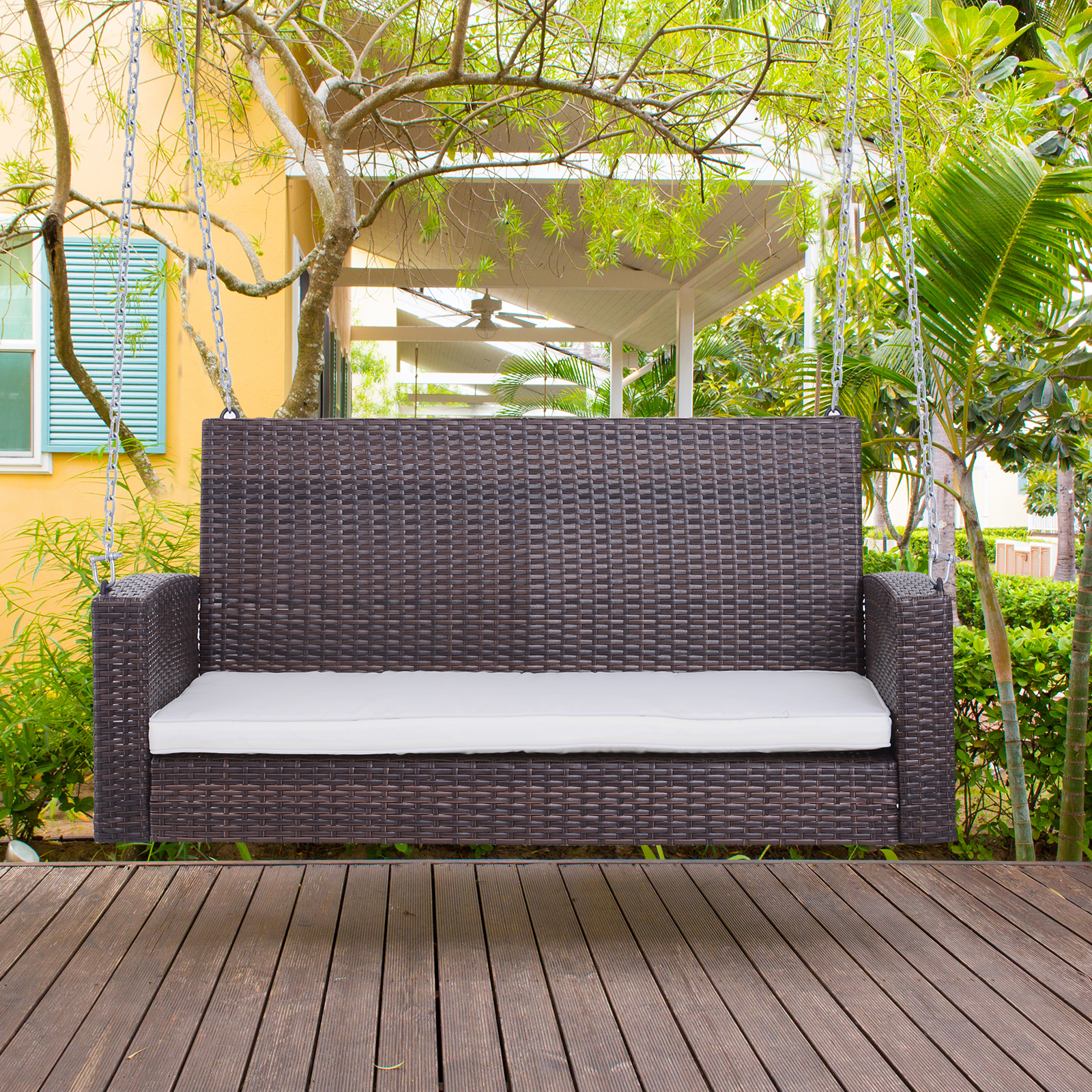 Outsunny Hängebank 2-Sitzer Rattan Gartenschaukel Hollywoodschaukel Schauke günstig online kaufen