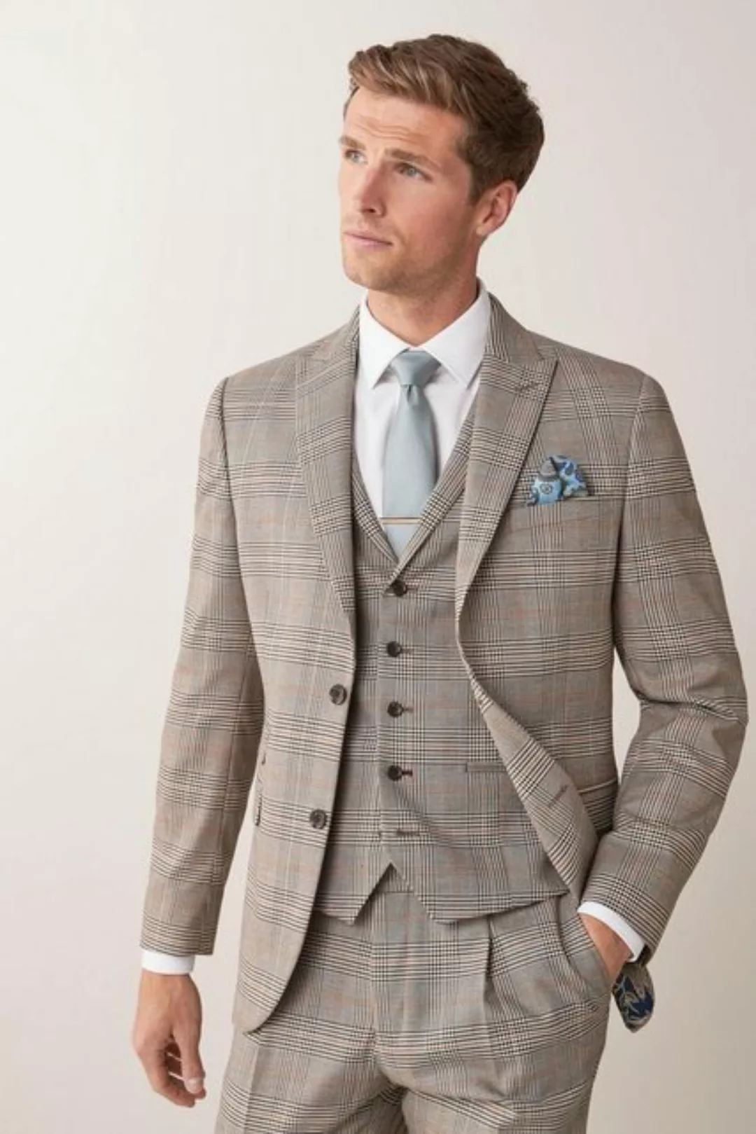 Next Baukastensakko Anzug mit Karomuster: Skinny Fit Jacke (1-tlg) günstig online kaufen
