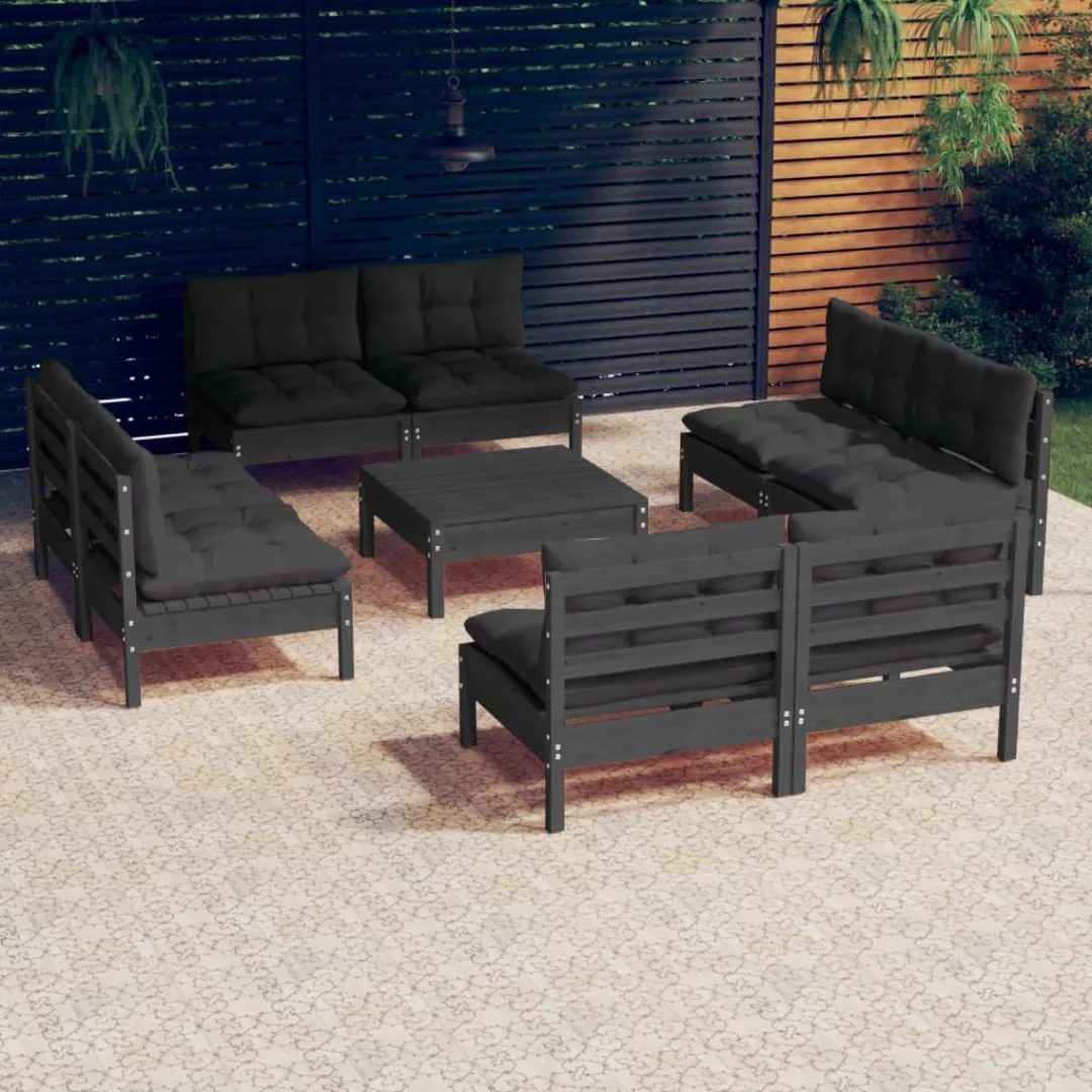 9-tlg. Garten-lounge-set Mit Anthrazit Kissen Kiefernholz günstig online kaufen