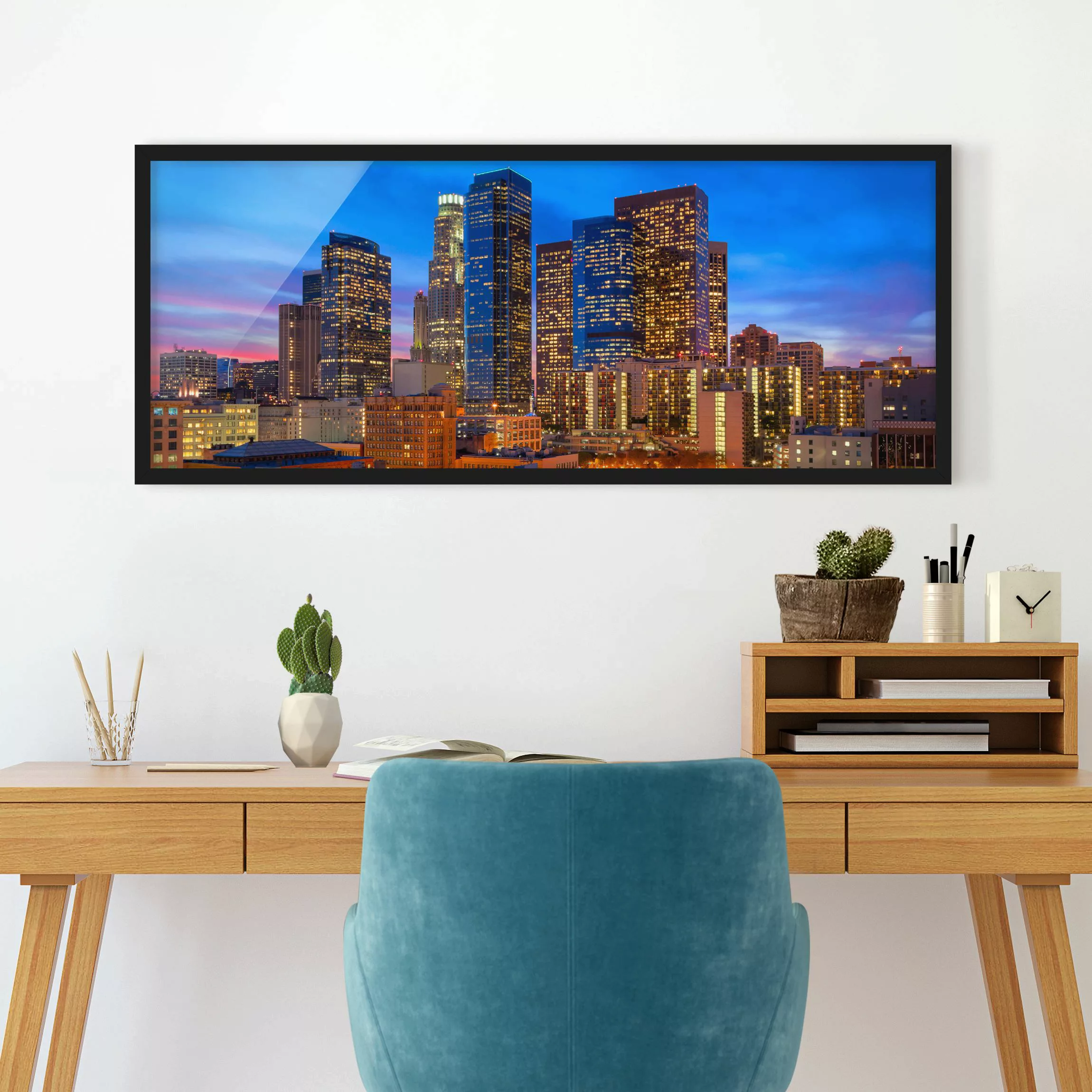 Bild mit Rahmen Architektur & Skyline - Panorama Downtown of Los Angeles günstig online kaufen
