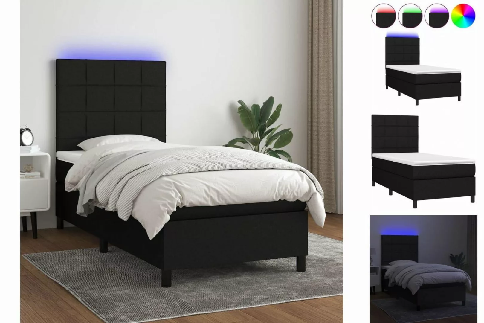 vidaXL Bettgestell Boxspringbett mit Matratze LED Schwarz 100x200 cm Stoff günstig online kaufen