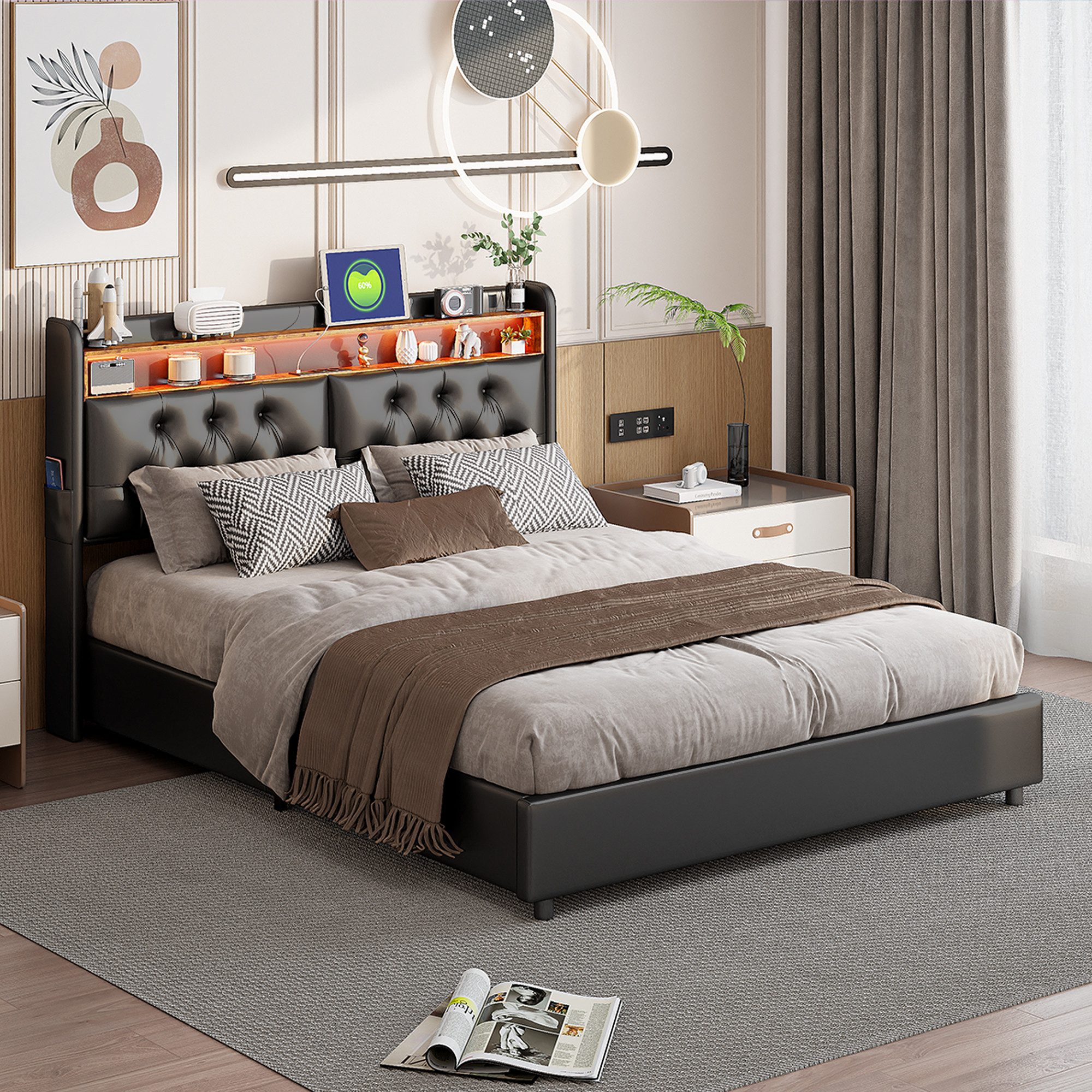 PXloue Stauraumbett LED Doppelbett, 140x200 mit günstig online kaufen