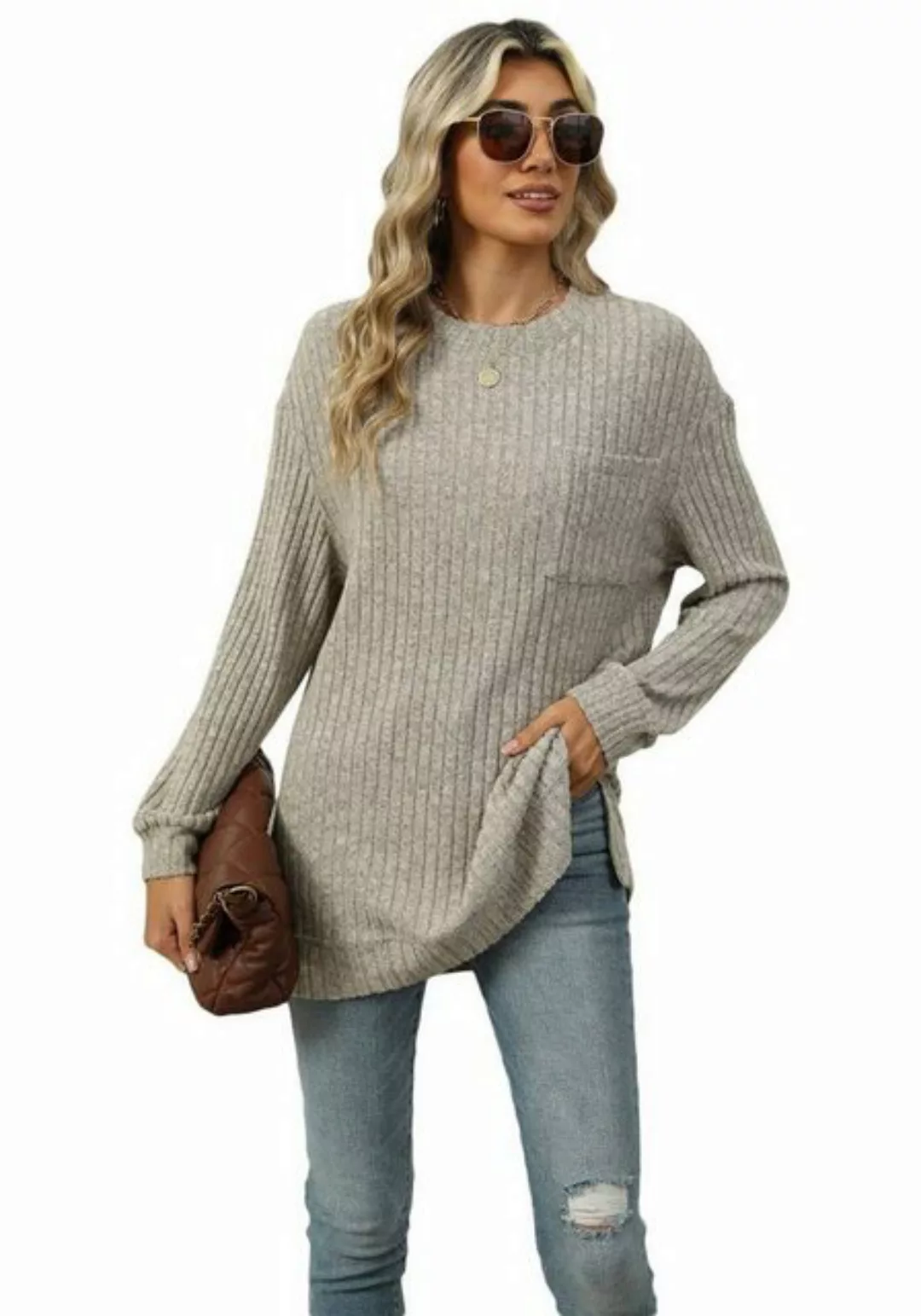 Nebelmeer Strickpullover Herbst- und Winteroberteil aus reinem Stoff mit Ru günstig online kaufen