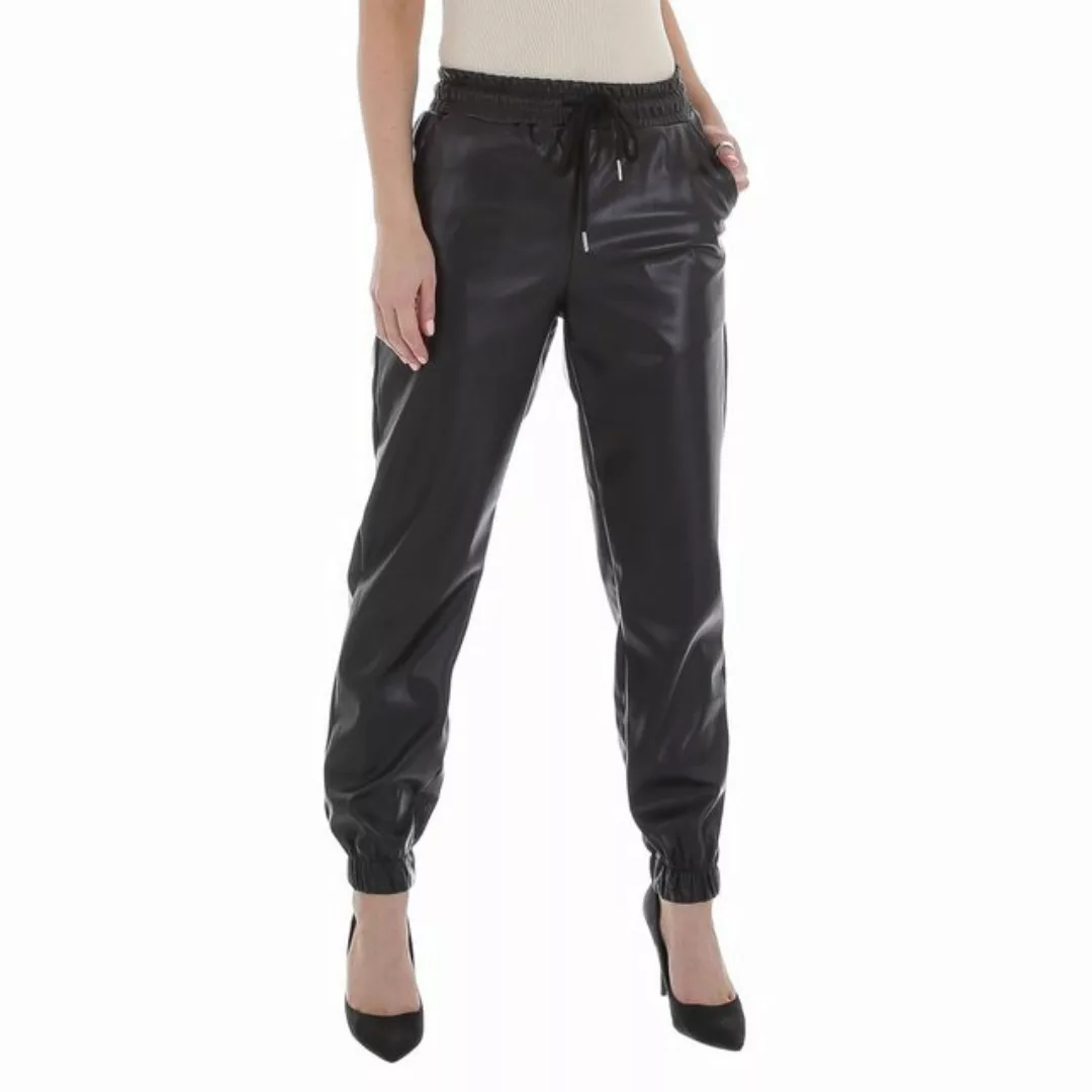 Ital-Design Lederimitathose Damen Freizeit Jogginghose in Schwarz günstig online kaufen