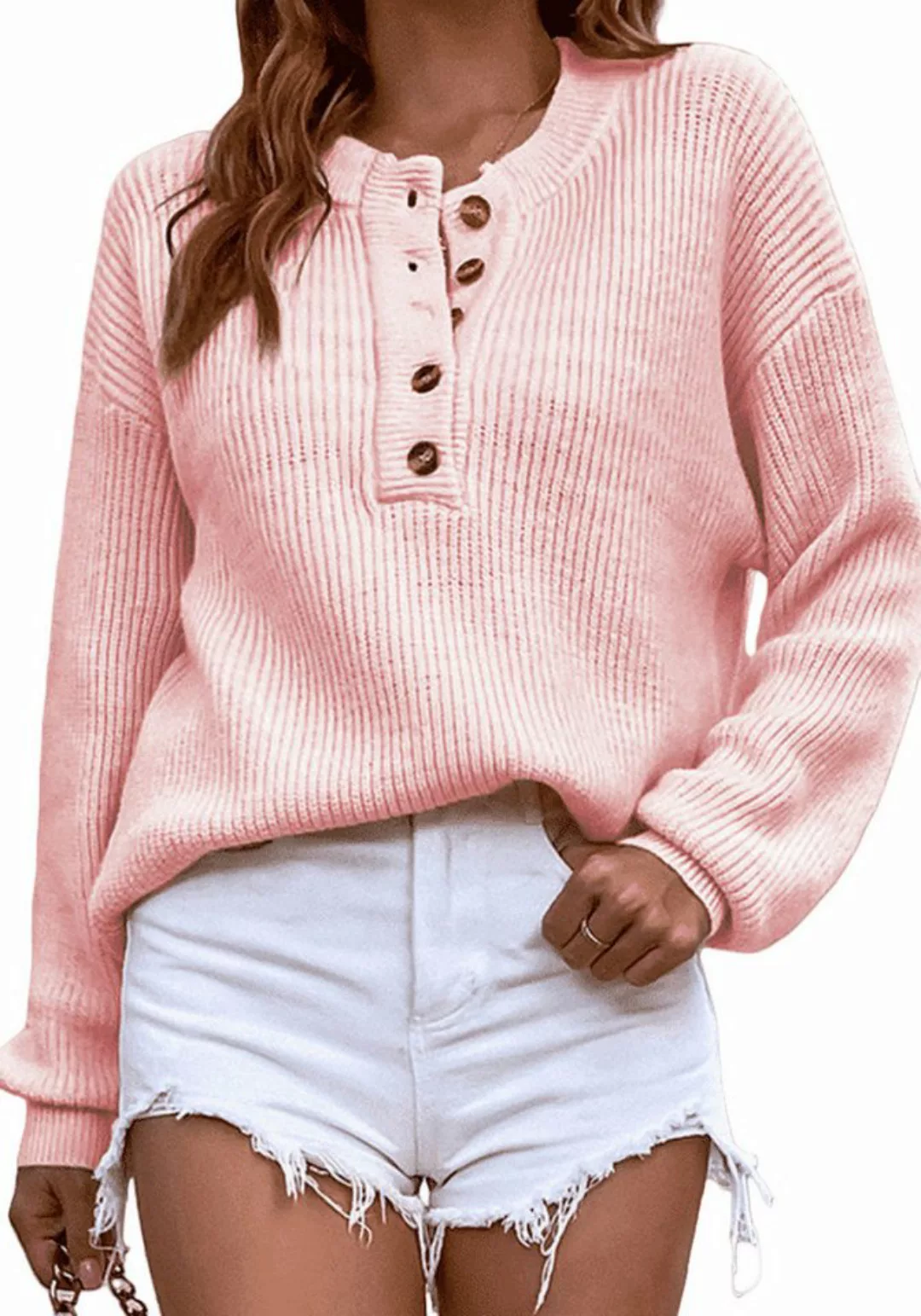 Nebelmeer Strickpullover Knopf Pullover Pullover Damen Rundhalsausschnitt O günstig online kaufen