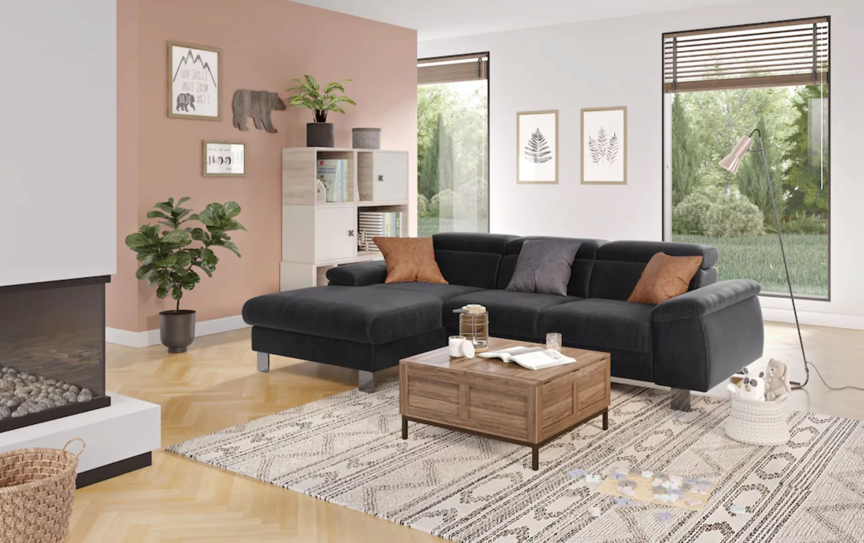 COTTA Ecksofa Komaris, Ecksofa, wahlweise mit RGB-LED-Beleuchtung und Bettf günstig online kaufen