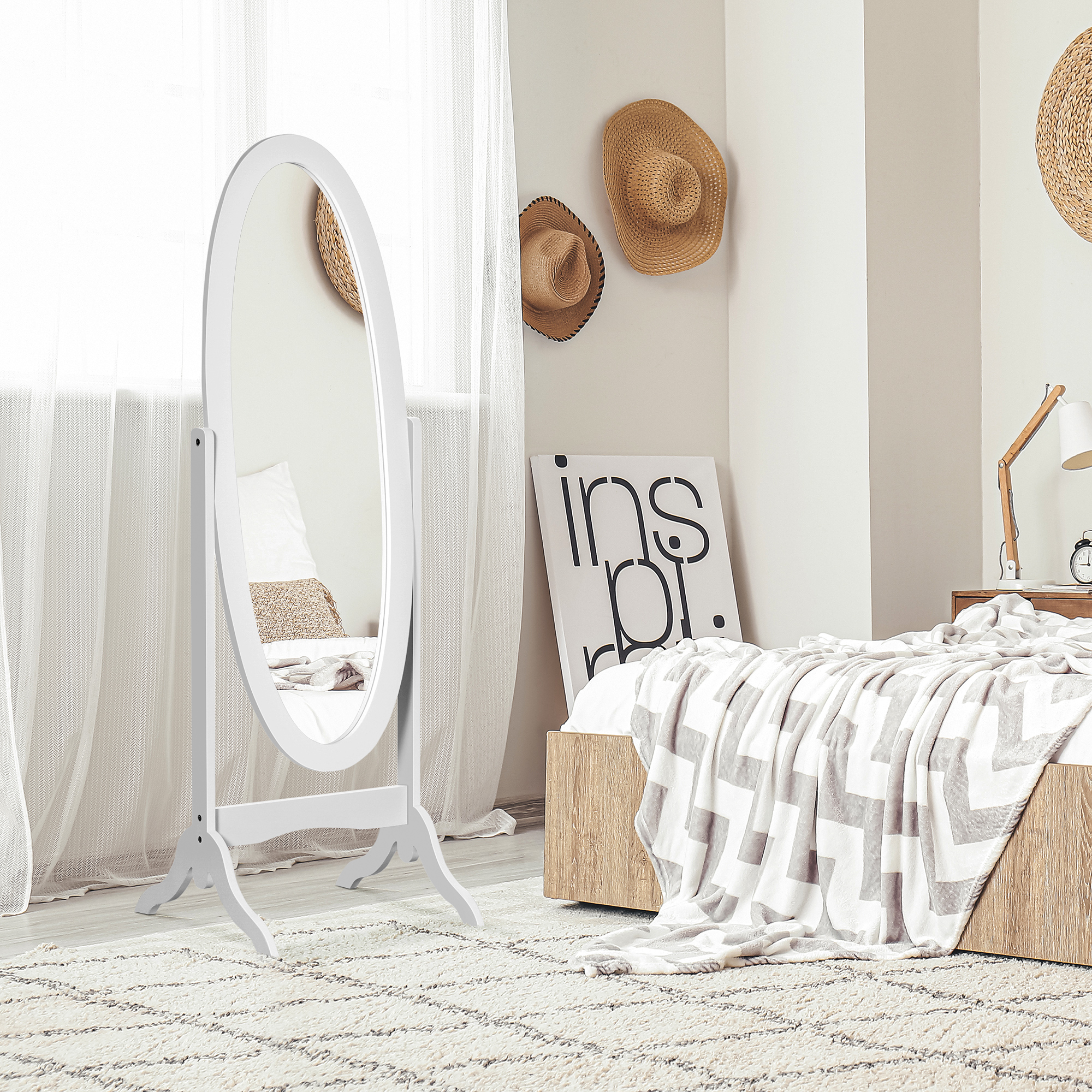 HOMCOM Ovaler freistehender Spiegel im Shabby Chic-Stil mit verstellbarer N günstig online kaufen