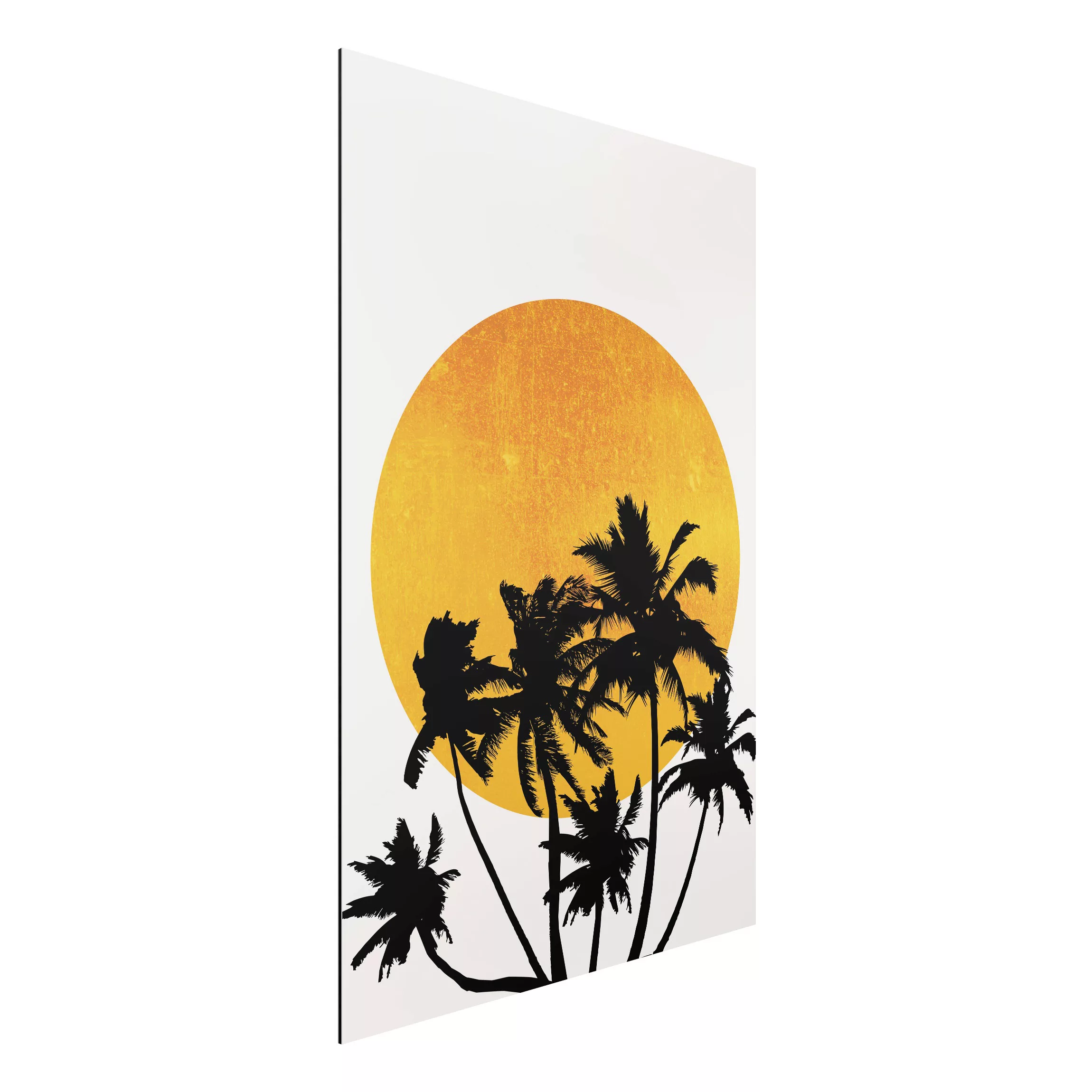 Alu-Dibond Bild Palmen vor goldener Sonne günstig online kaufen