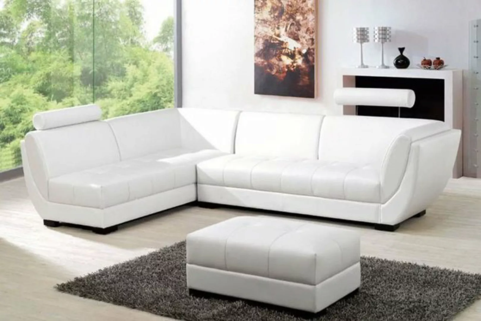 JVmoebel Ecksofa Weiß Ecksofa Modern L-Form Design Leder Kissen Wohnzimmer, günstig online kaufen