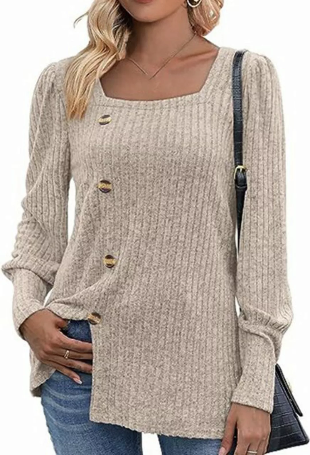 CHENIN Langarmhemd Damen Herbst/Winter Geknöpft Quadratischer Hals Bubble S günstig online kaufen