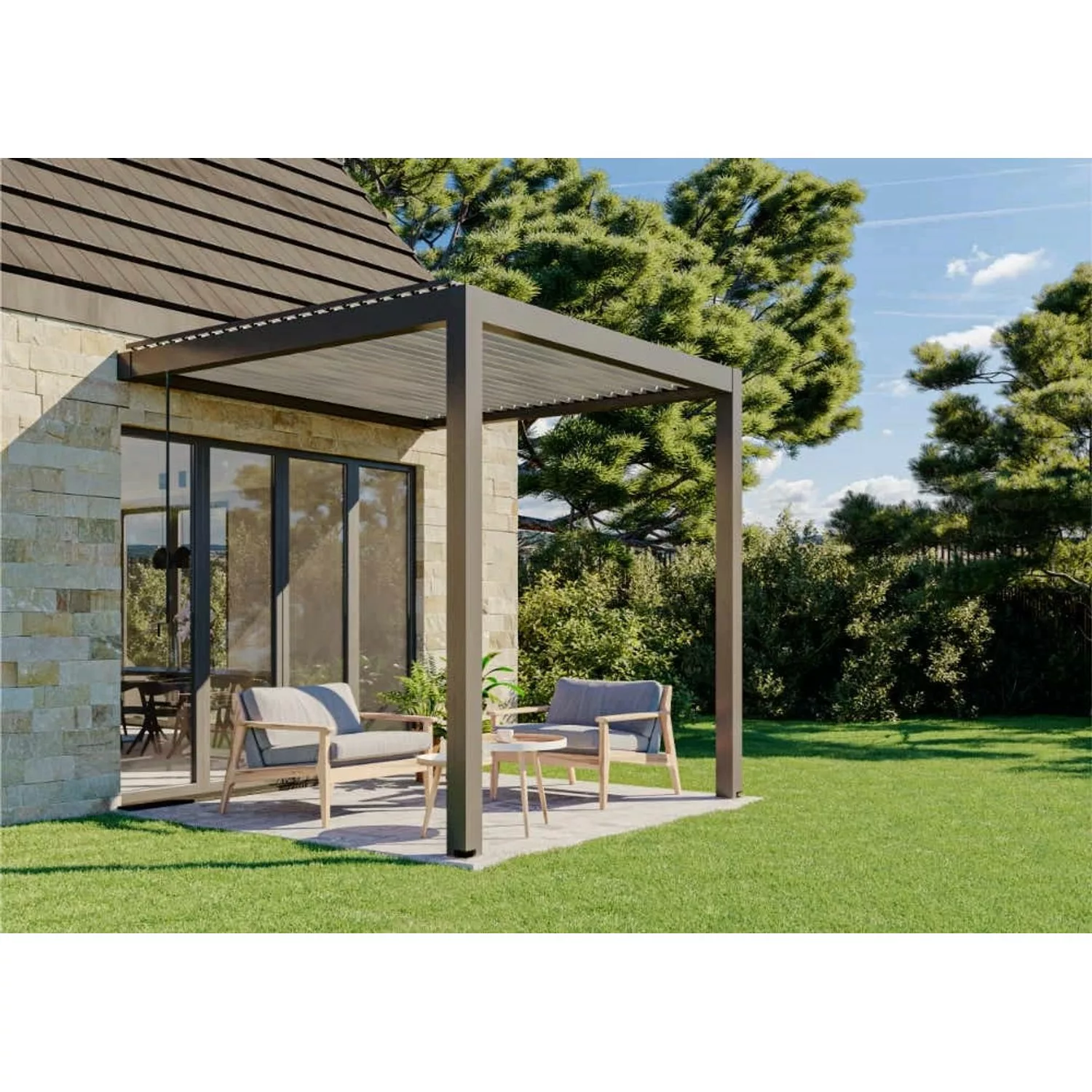 Huun Pergola Piano Wandmontiert in Anthrazit-Weiß 300 x 300 cm günstig online kaufen