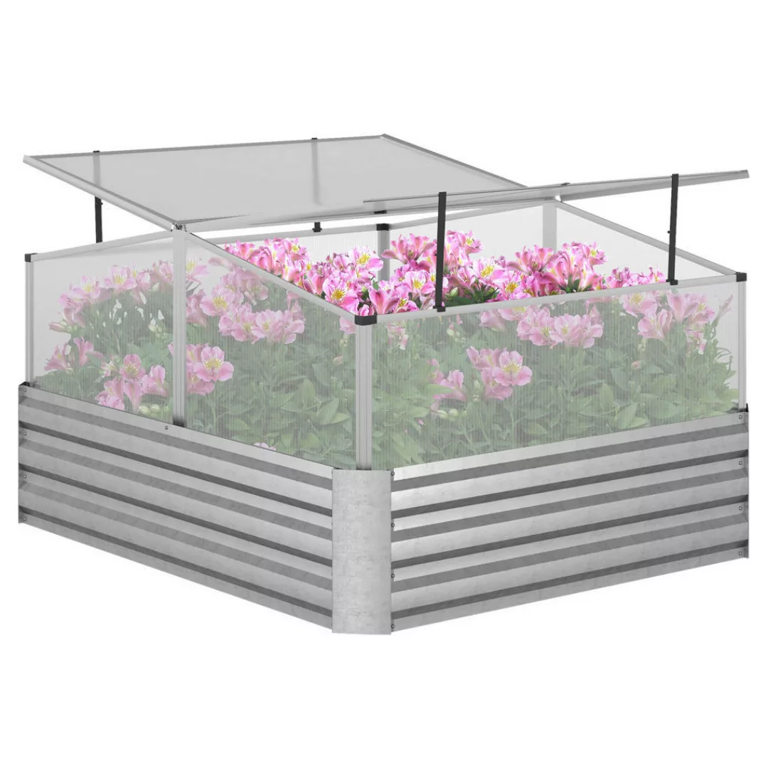 Outsunny Hochbeet mit Dachklappen  Gewächshaus Blumenkasten für Terrasse, G günstig online kaufen