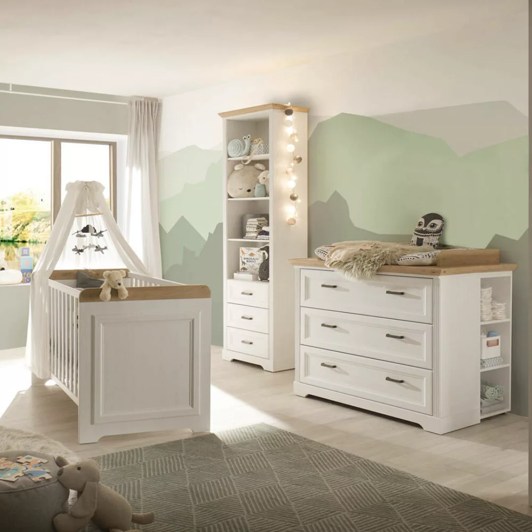Babyzimmer Set 3-teilig, Landhausstil, Pine weiß mit Eiche JASPER-78 günstig online kaufen