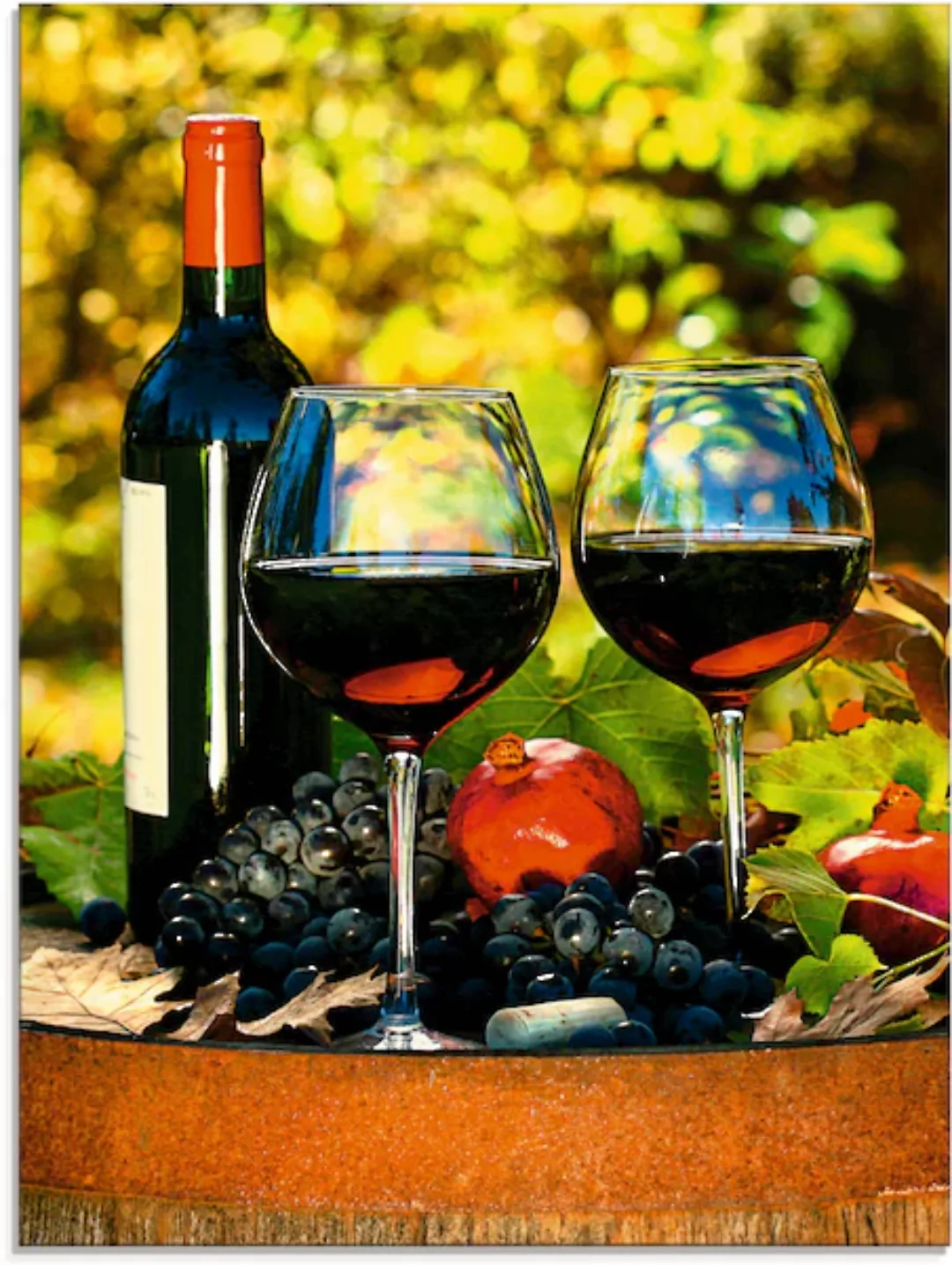 Artland Glasbild »Gläser Rotwein auf altem Fass«, Getränke, (1 St.), in ver günstig online kaufen