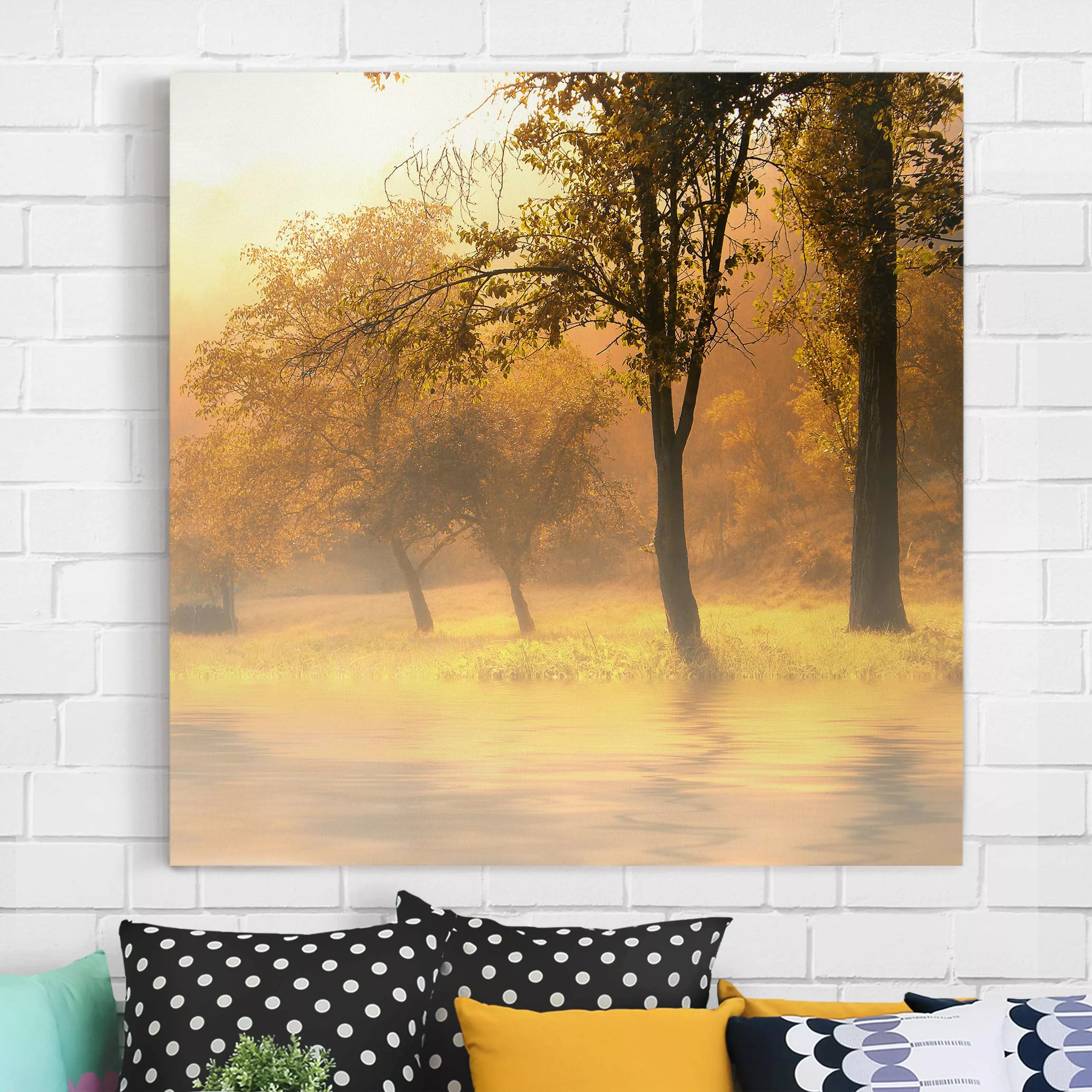 Leinwandbild Wald - Quadrat Herbstmorgen günstig online kaufen