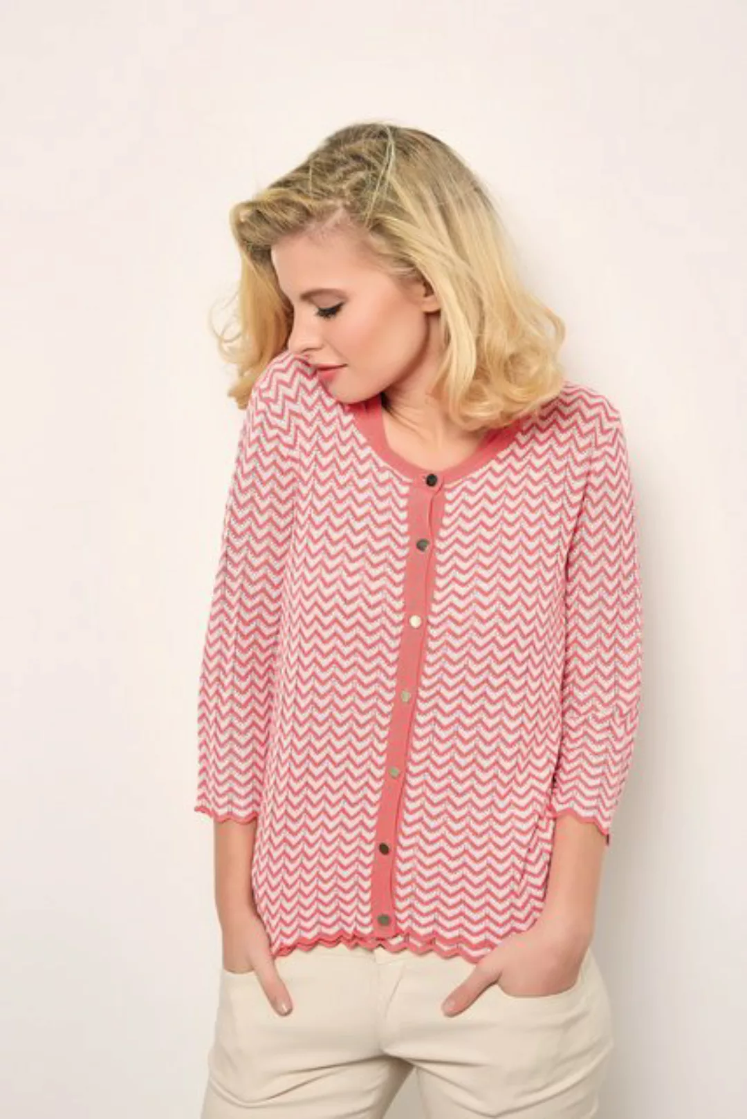 Passioni Cardigan Twinset mit kleinem Zick Zack Muster günstig online kaufen