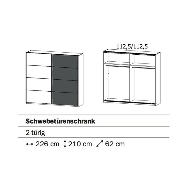 rauch Schwebetürenschrank Tampa Wotan Eiche Nb. / anthrazit grau Kleidersch günstig online kaufen