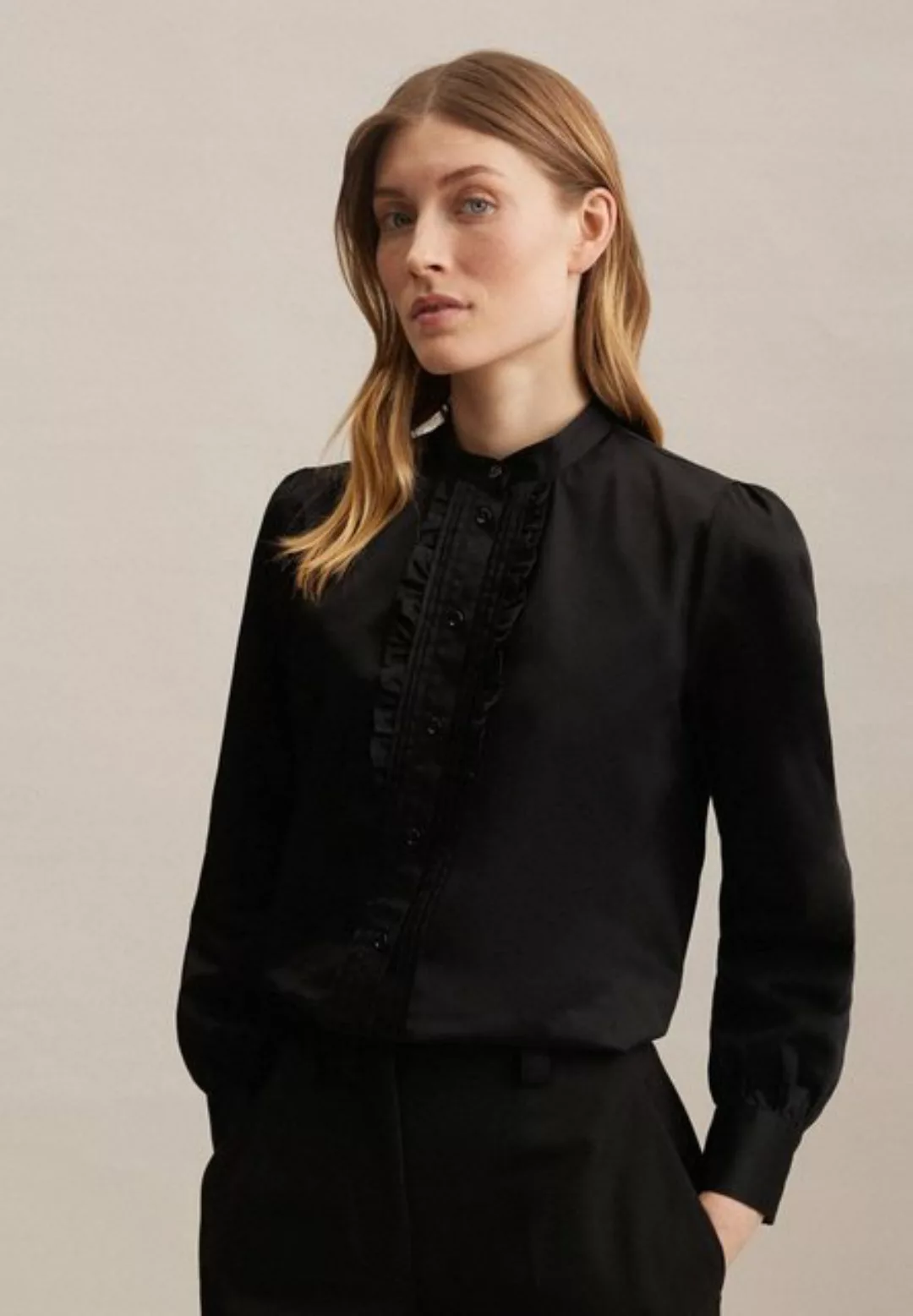seidensticker Klassische Bluse Schwarze Rose Langarm Kragen Uni glänzend günstig online kaufen