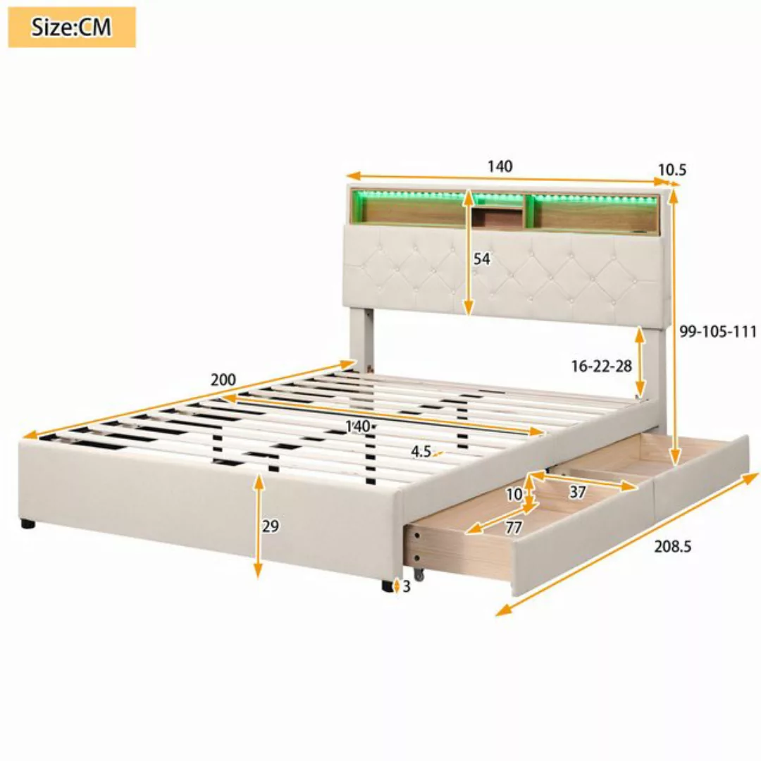 TavilaEcon Polsterbett Jugendbett Doppelbett mit aufladen USB und LED-Beleu günstig online kaufen