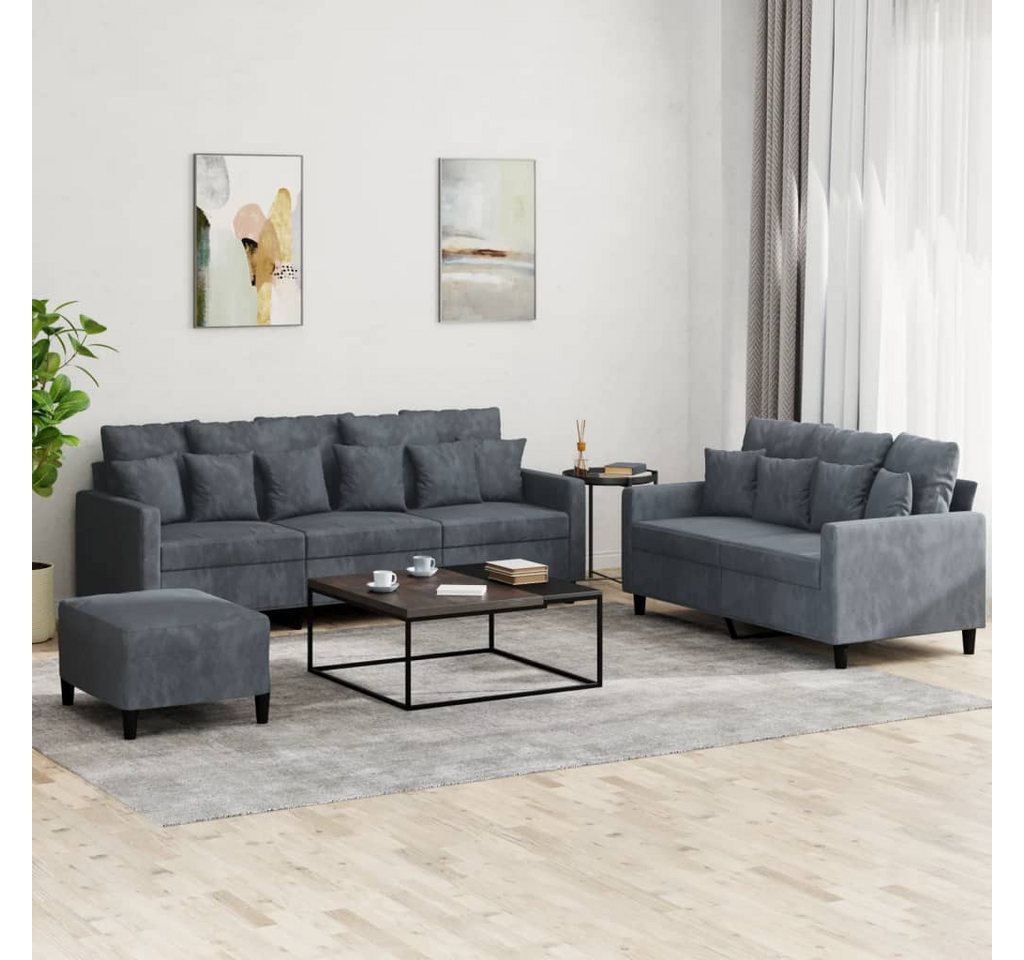 vidaXL Sofa Sofagarnitur Set mit Kissen Samt, 3-tlg., Dunkelgrau günstig online kaufen