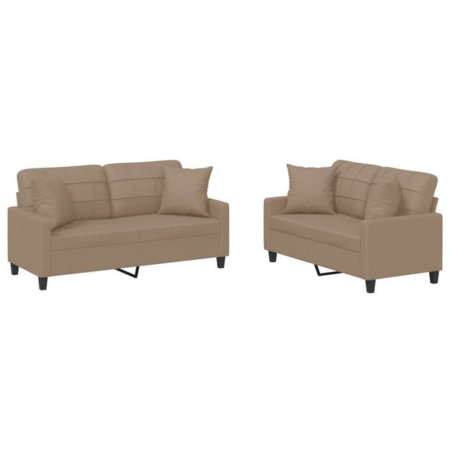 vidaXL Sofa 2-tlg. Sofagarnitur mit Kissen Cappuccino-Braun Kunstleder günstig online kaufen