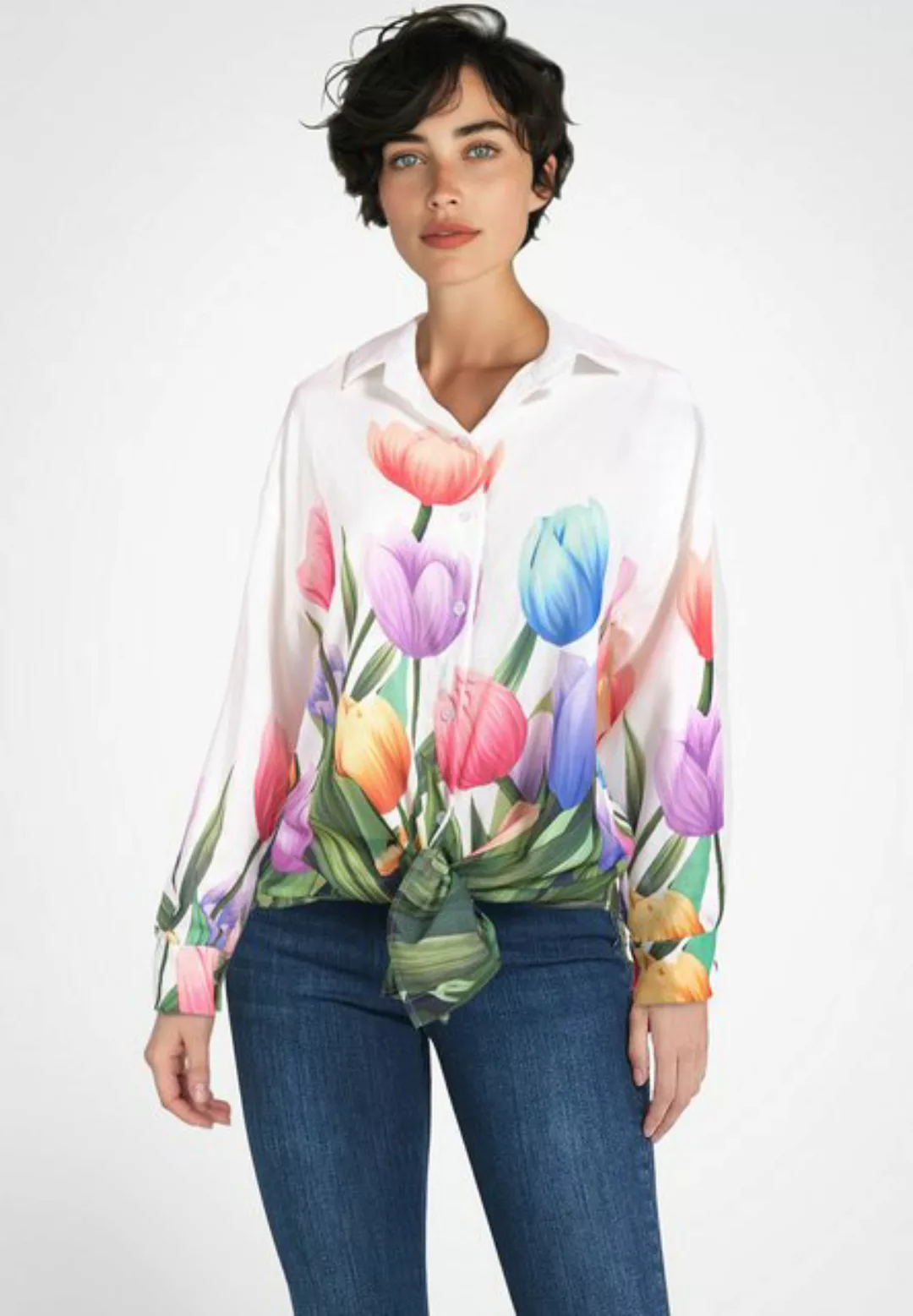 PEKIVESSA Hemdbluse Bluse mit langen Ärmeln Blumenprint günstig online kaufen