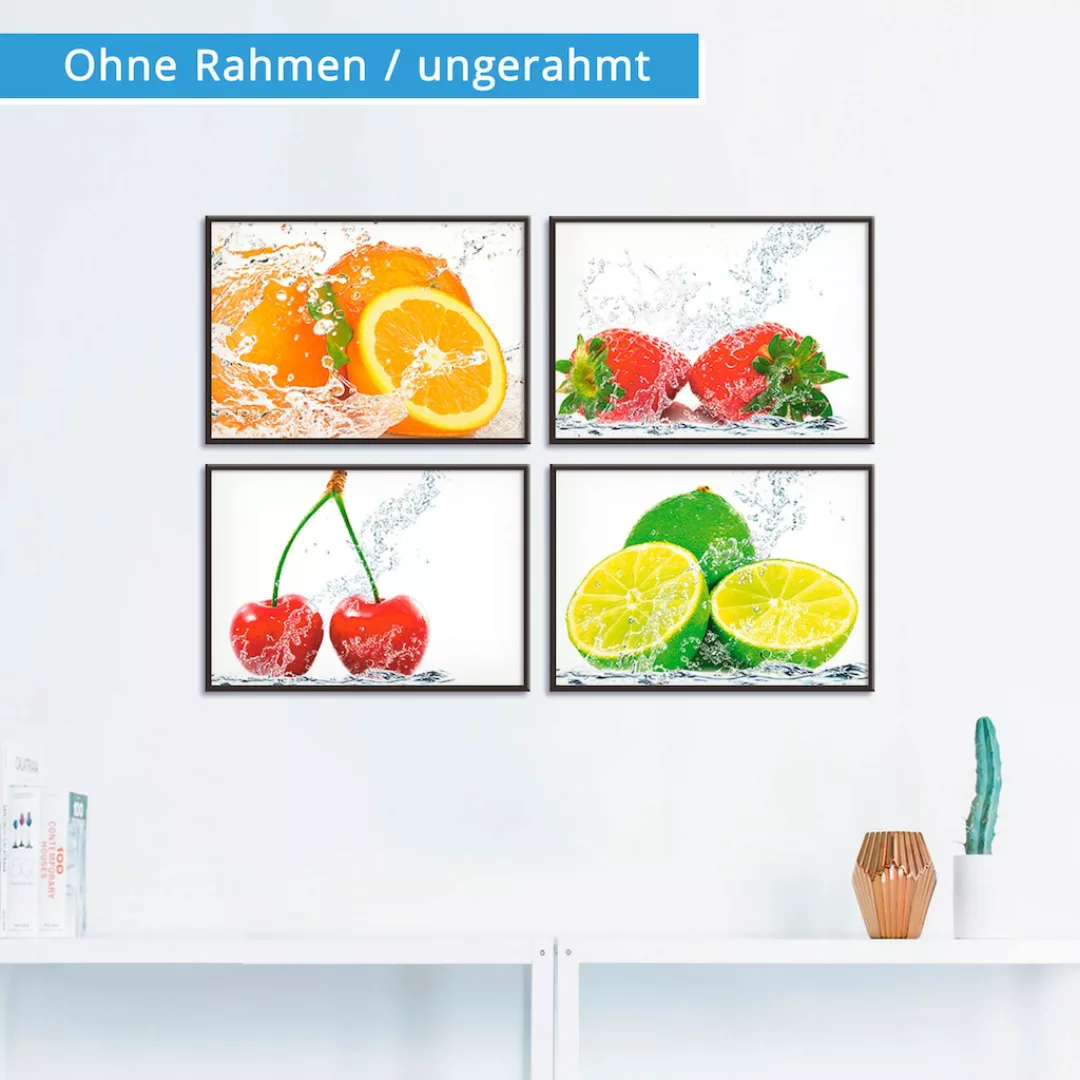 Artland Poster "Früchte mit Spritzwasser", Lebensmittel, (4 St.) günstig online kaufen